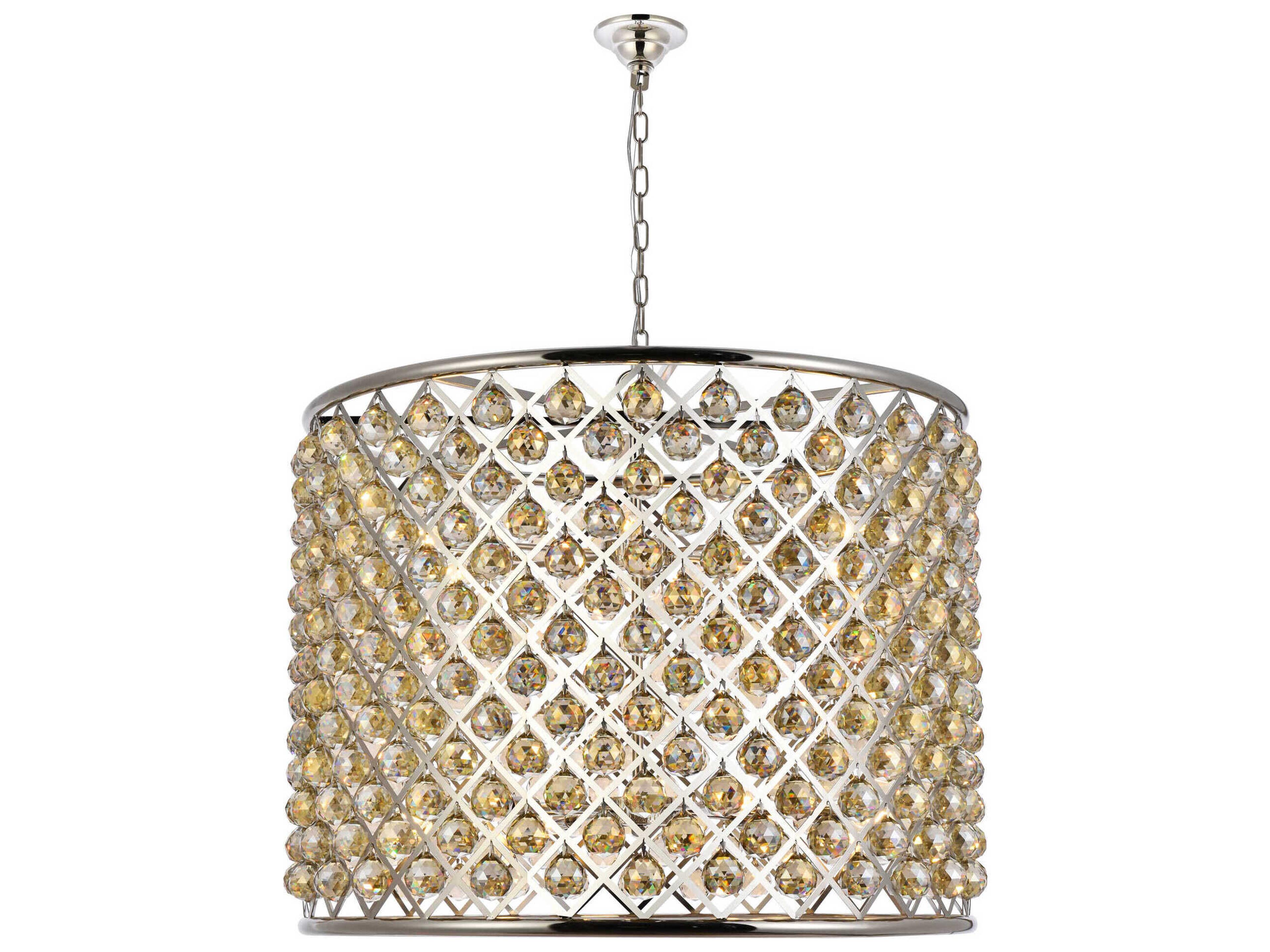Elegant Lighting Madison 12-Light Polished Nickel Gold Crystal Drum Pendant