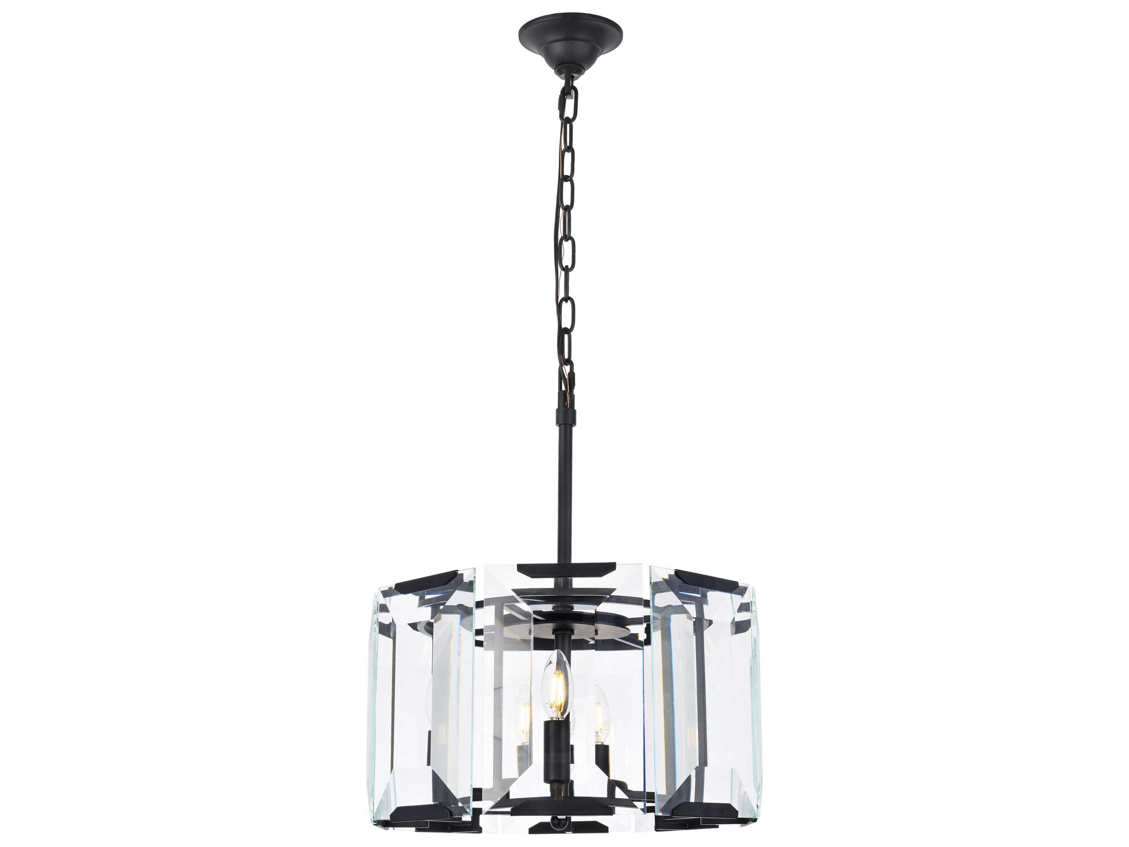 Elegant Lighting Monaco 4-Light Matte Black Clear Glass Drum Pendant