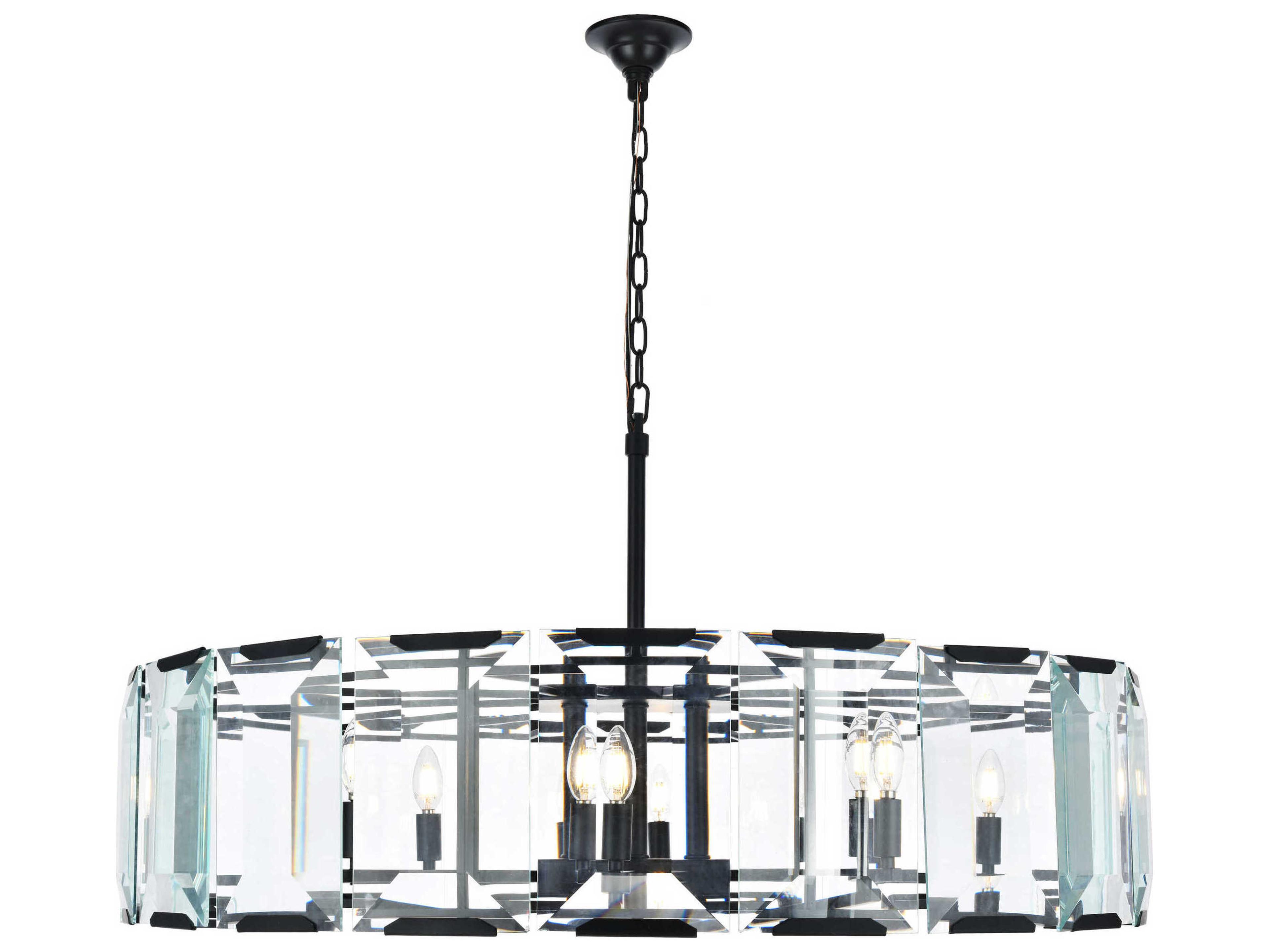 Elegant Lighting Monaco 10-Light Matte Black Clear Glass Drum Chandelier