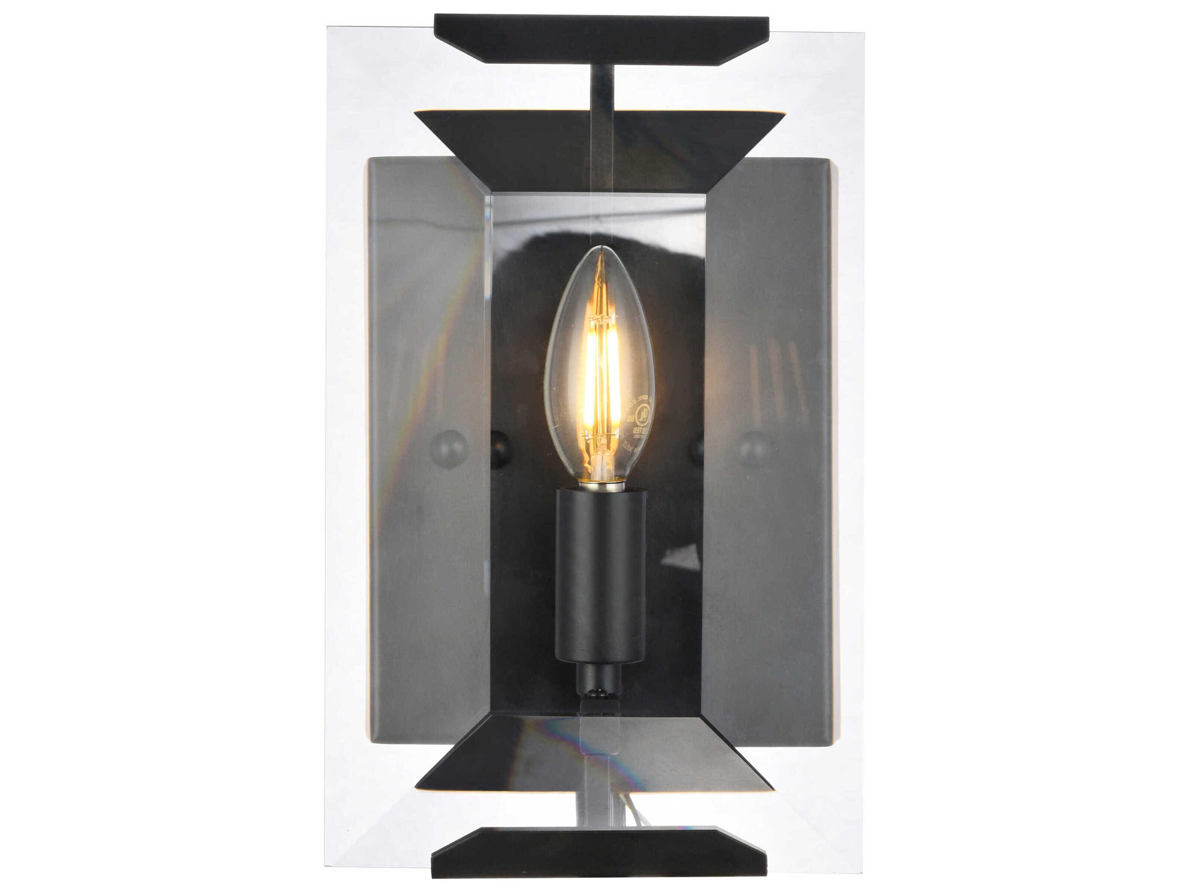 Elegant Lighting Monaco 1-Light Matte Black Clear Glass Wall Sconce