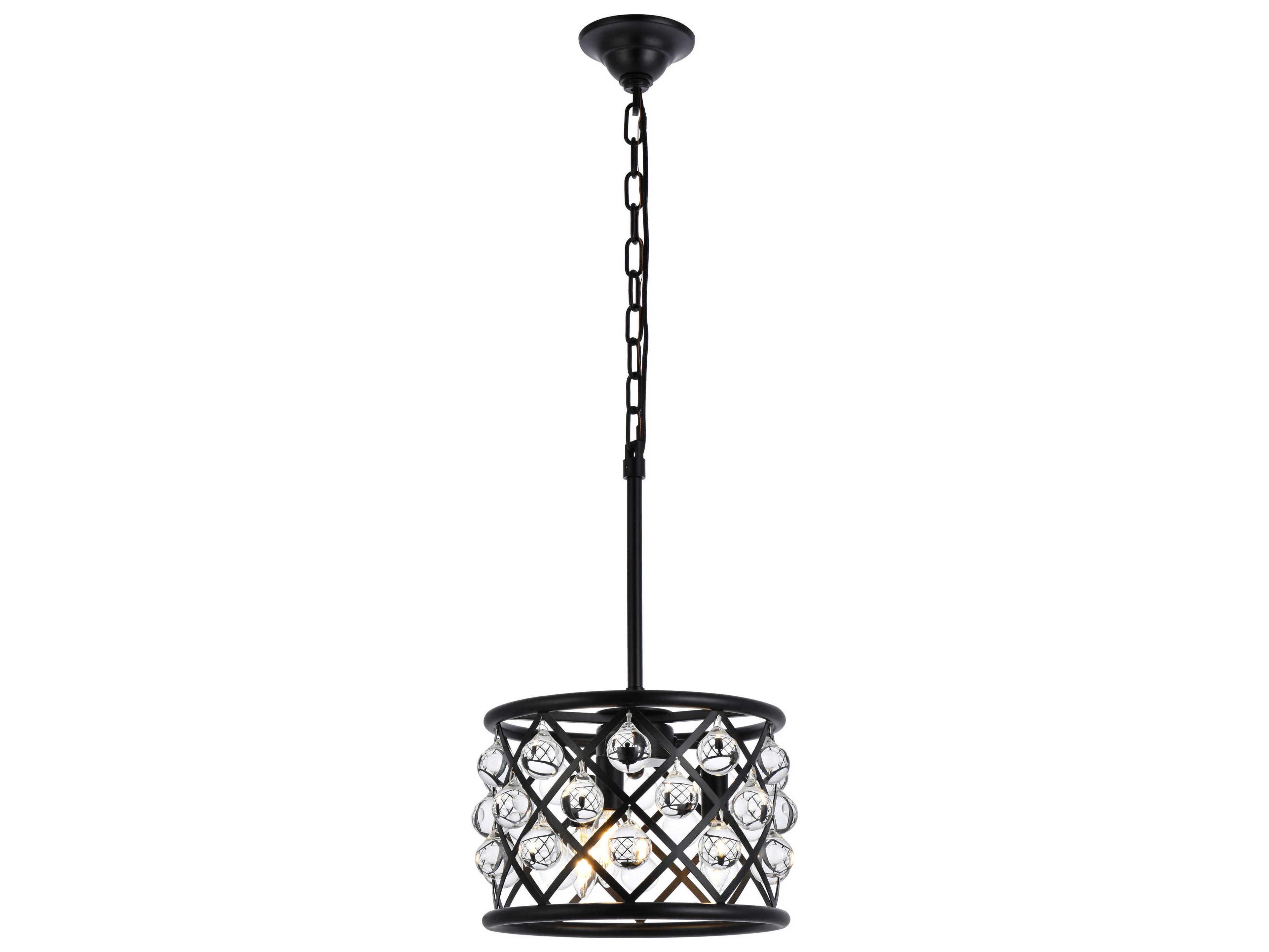 Elegant Lighting Madison 3-Light Matte Black Clear Crystal Drum Mini Pendant