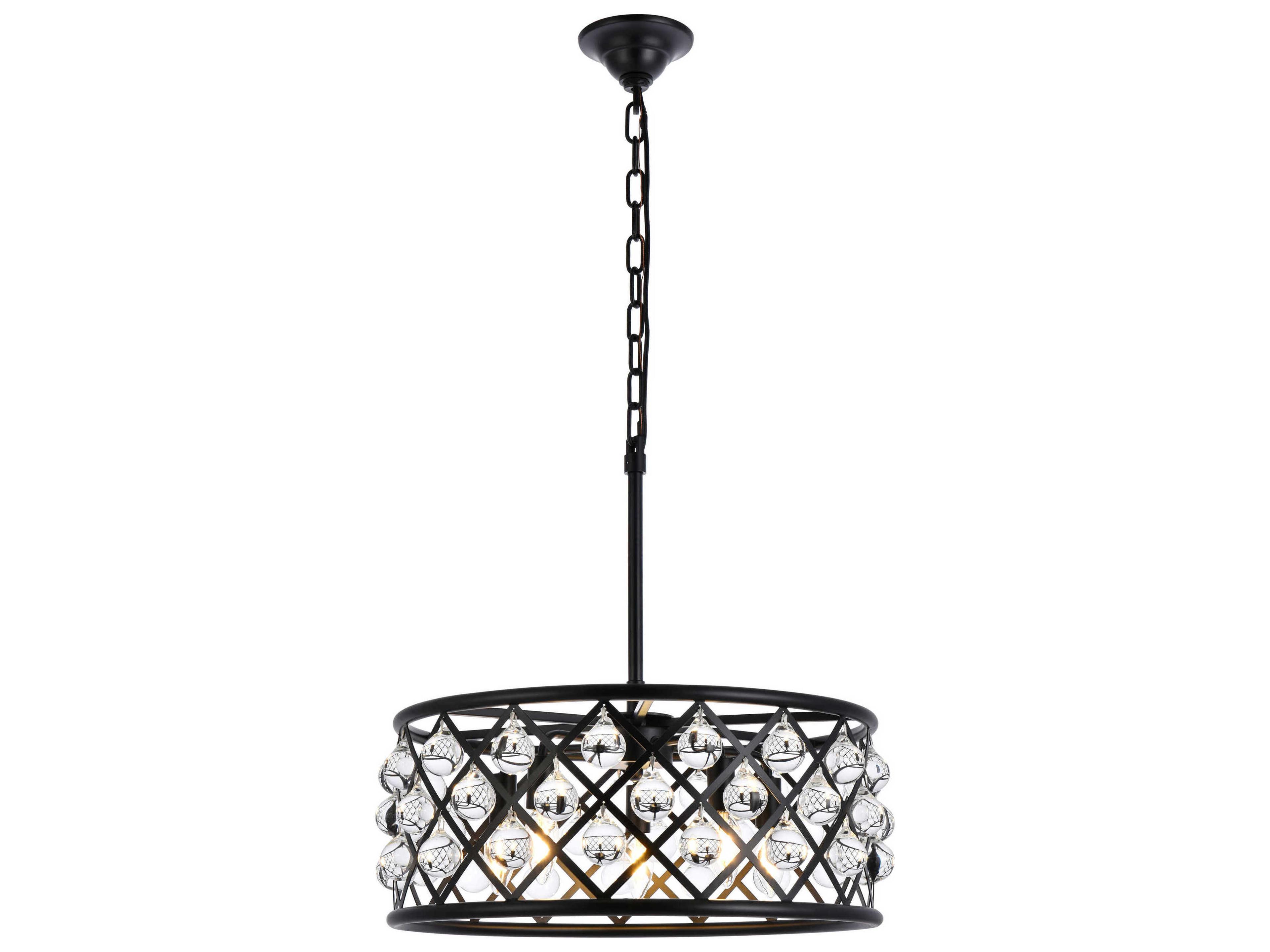 Elegant Lighting Madison 5-Light Matte Black Clear Crystal Drum Pendant