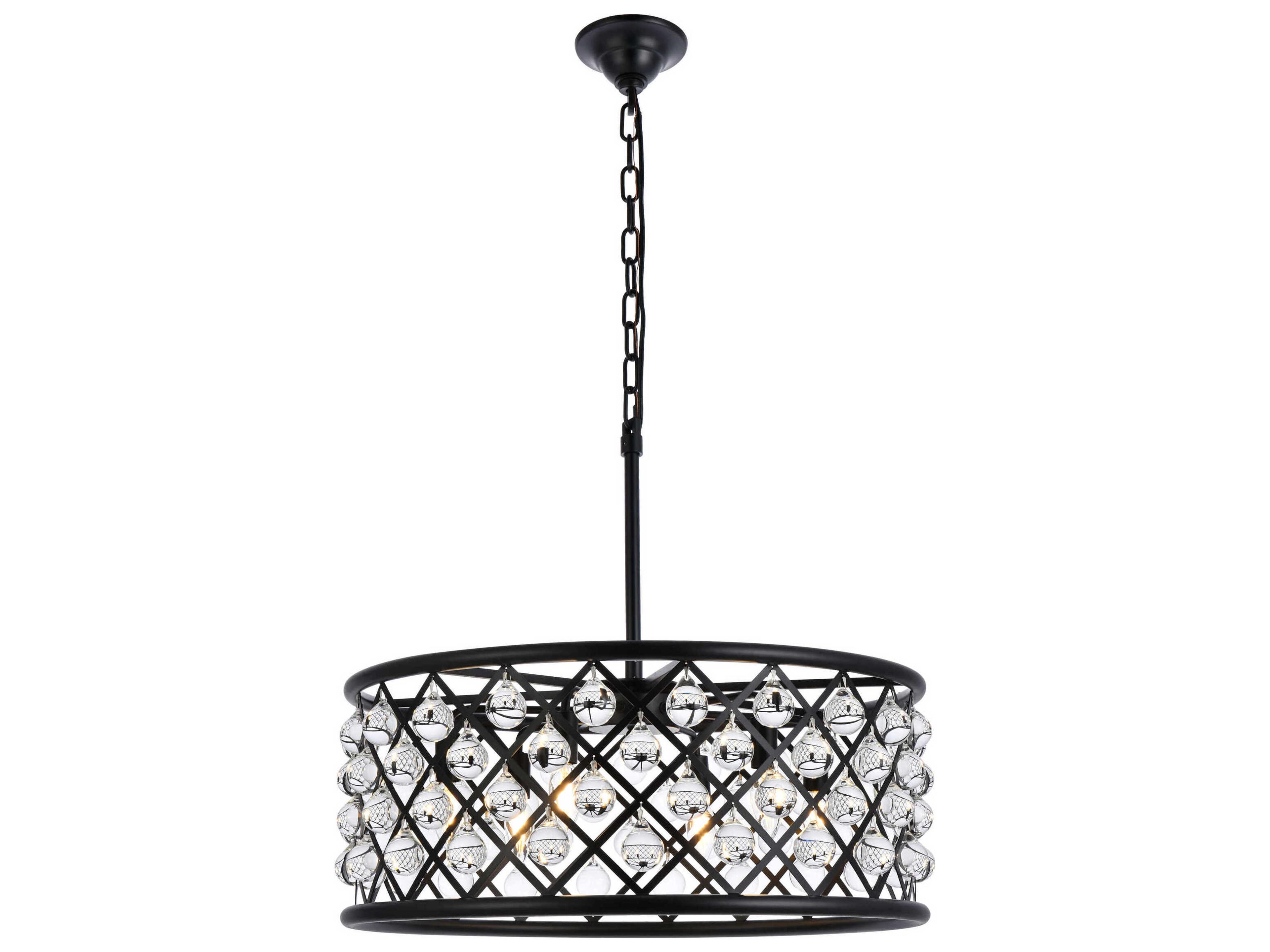Elegant Lighting Madison 6-Light Matte Black Clear Crystal Drum Pendant