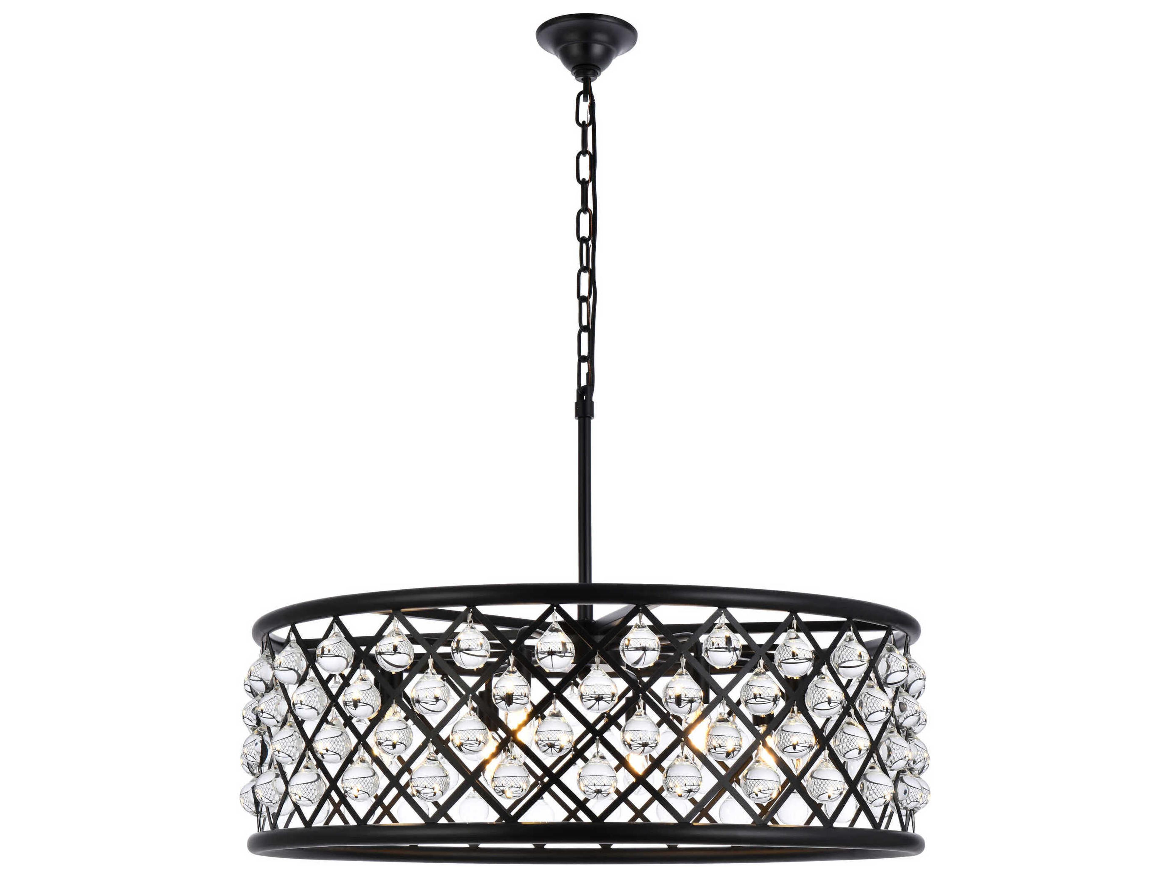 Elegant Lighting Madison 8-Light Matte Black Clear Crystal Drum Pendant