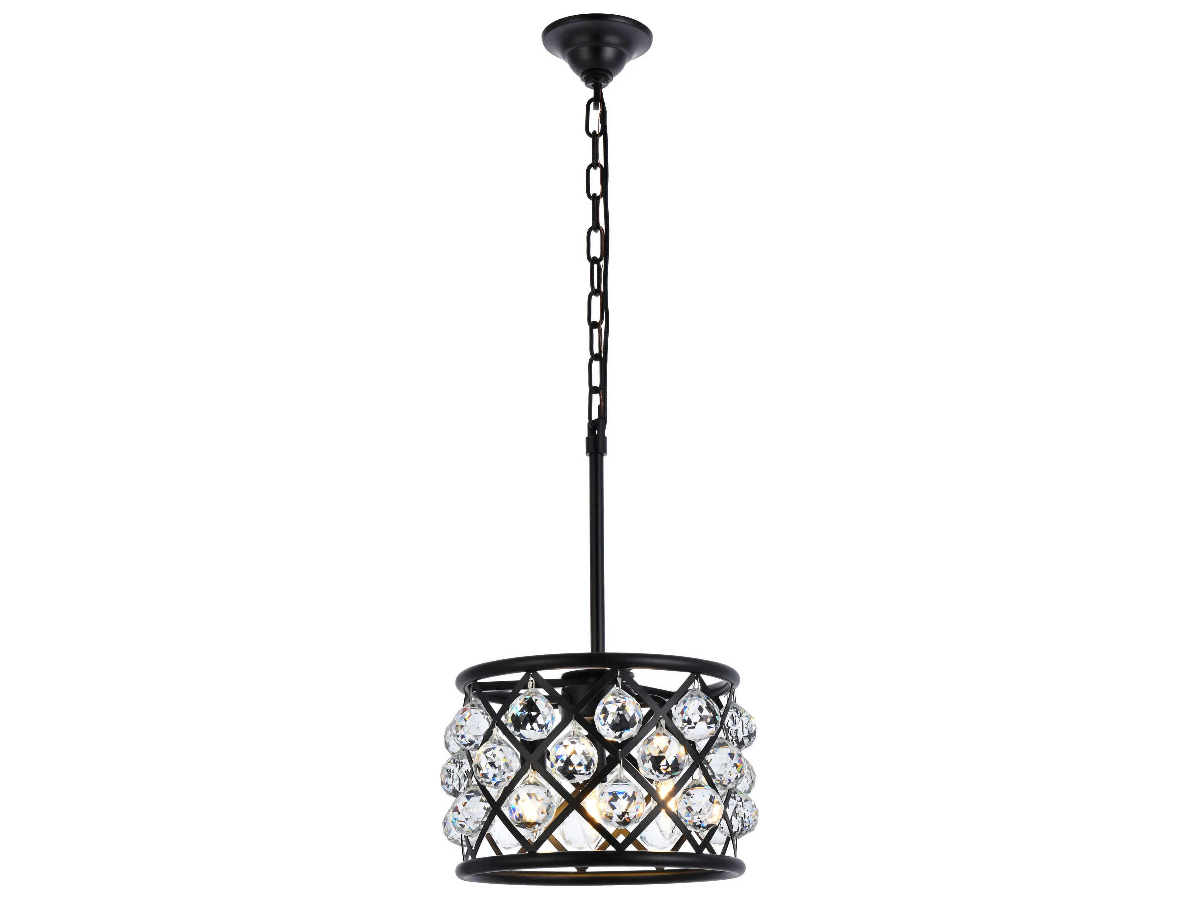 Elegant Lighting Madison 3-Light Matte Black Clear Crystal Drum Mini Pendant
