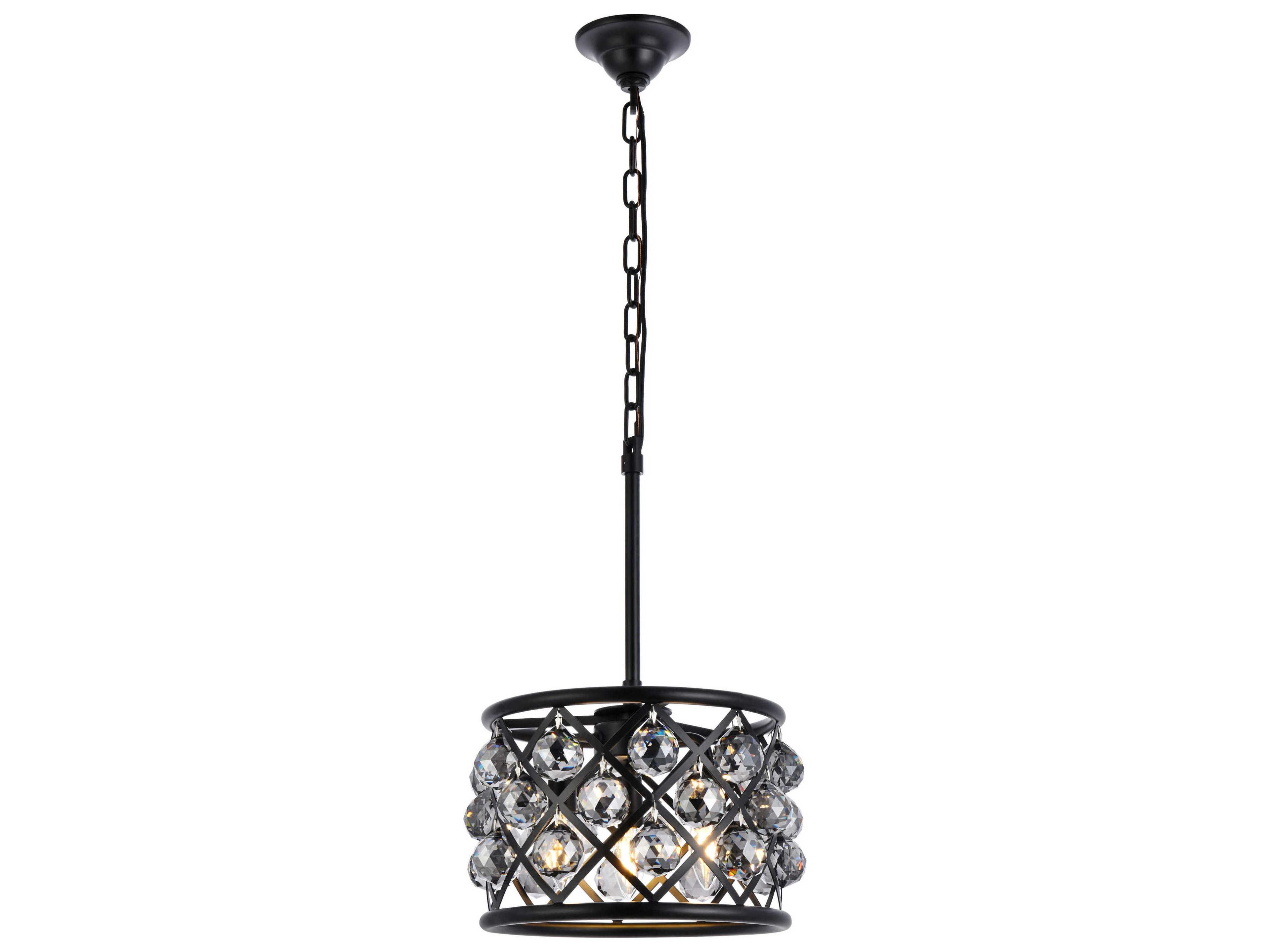 Elegant Lighting Madison 3-Light Matte Black Silver Crystal Drum Mini Pendant