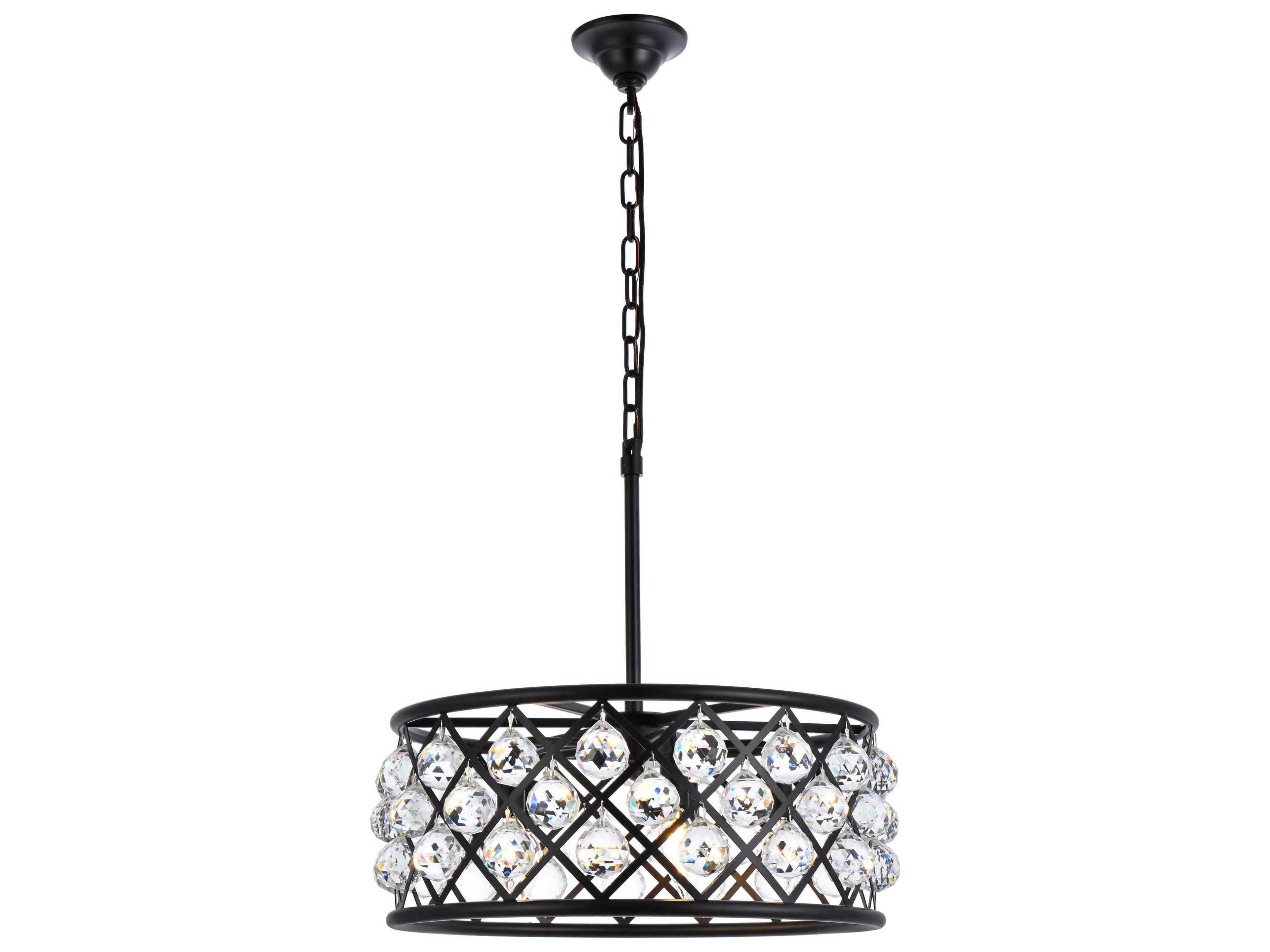 Elegant Lighting Madison 5-Light Matte Black Clear Crystal Drum Pendant