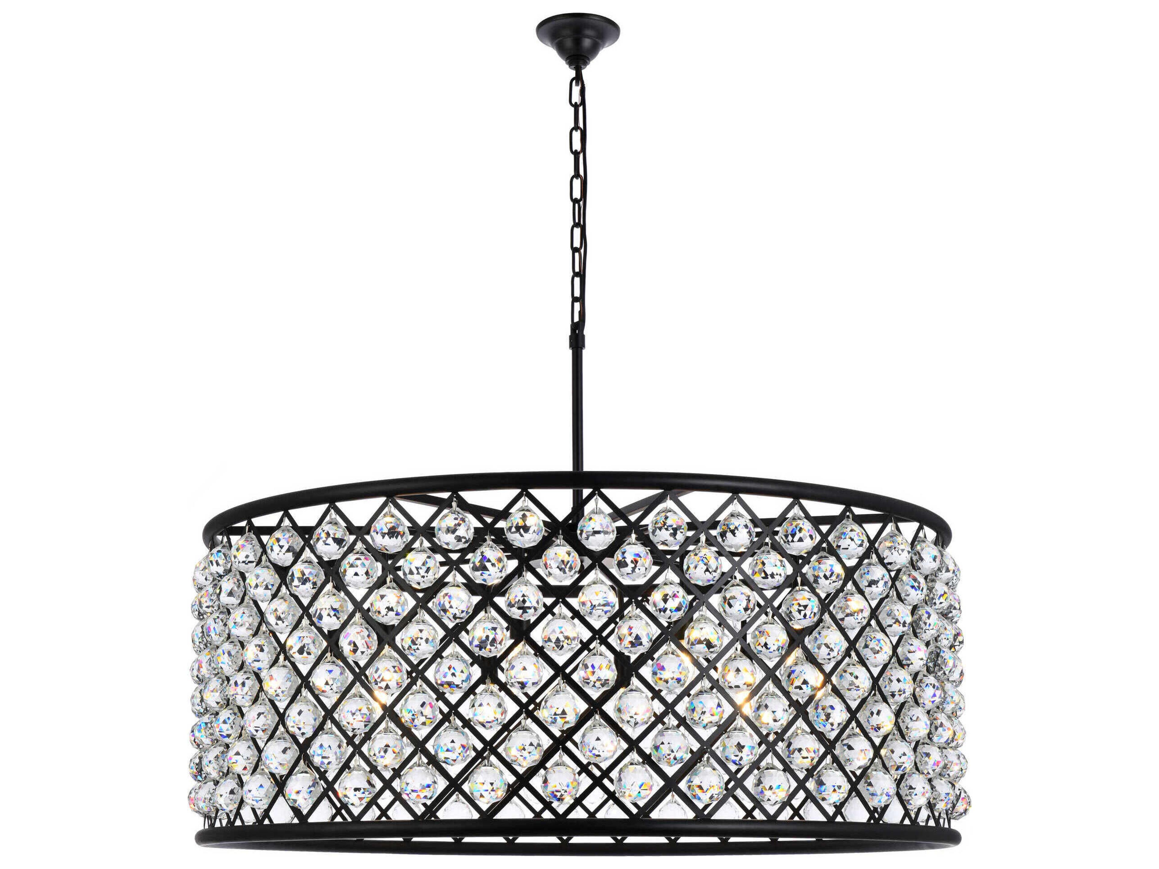 Elegant Lighting Madison 10-Light Matte Black Crystal Drum Chandelier