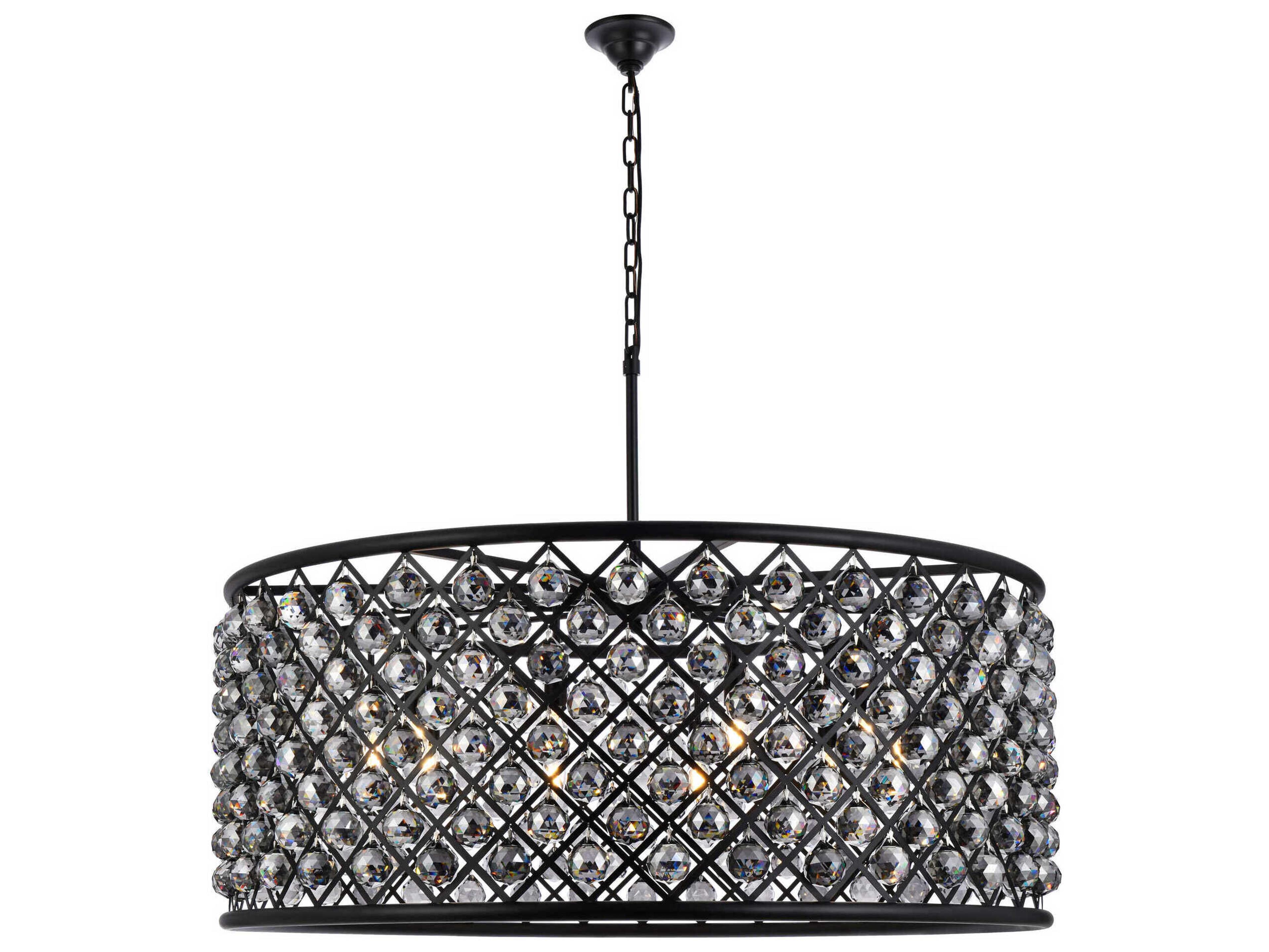 Elegant Lighting Madison 10-Light Matte Black Crystal Drum Chandelier