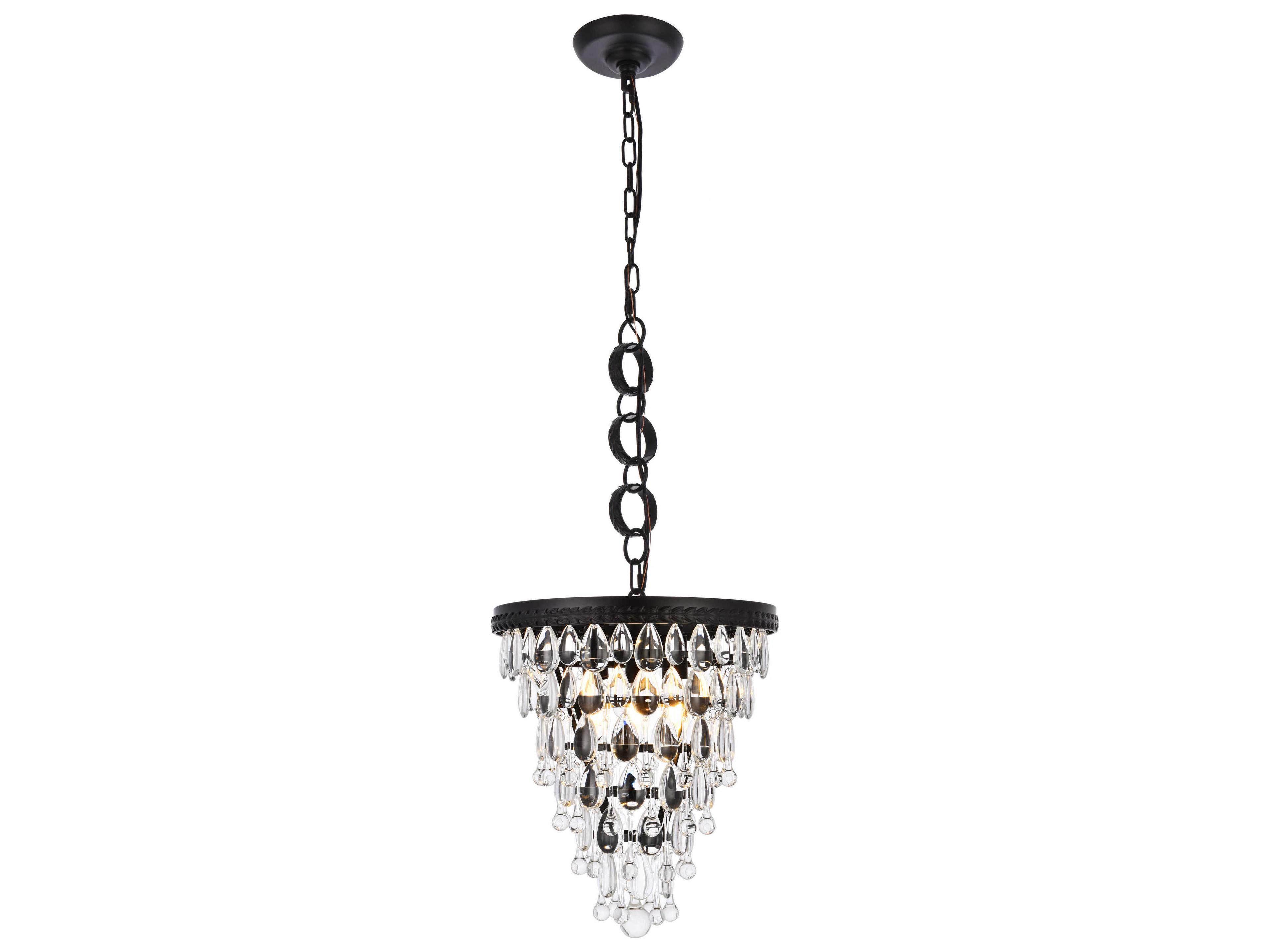 Elegant Lighting Nordic 3-Light Black And Clear Crystal Glass Pendant