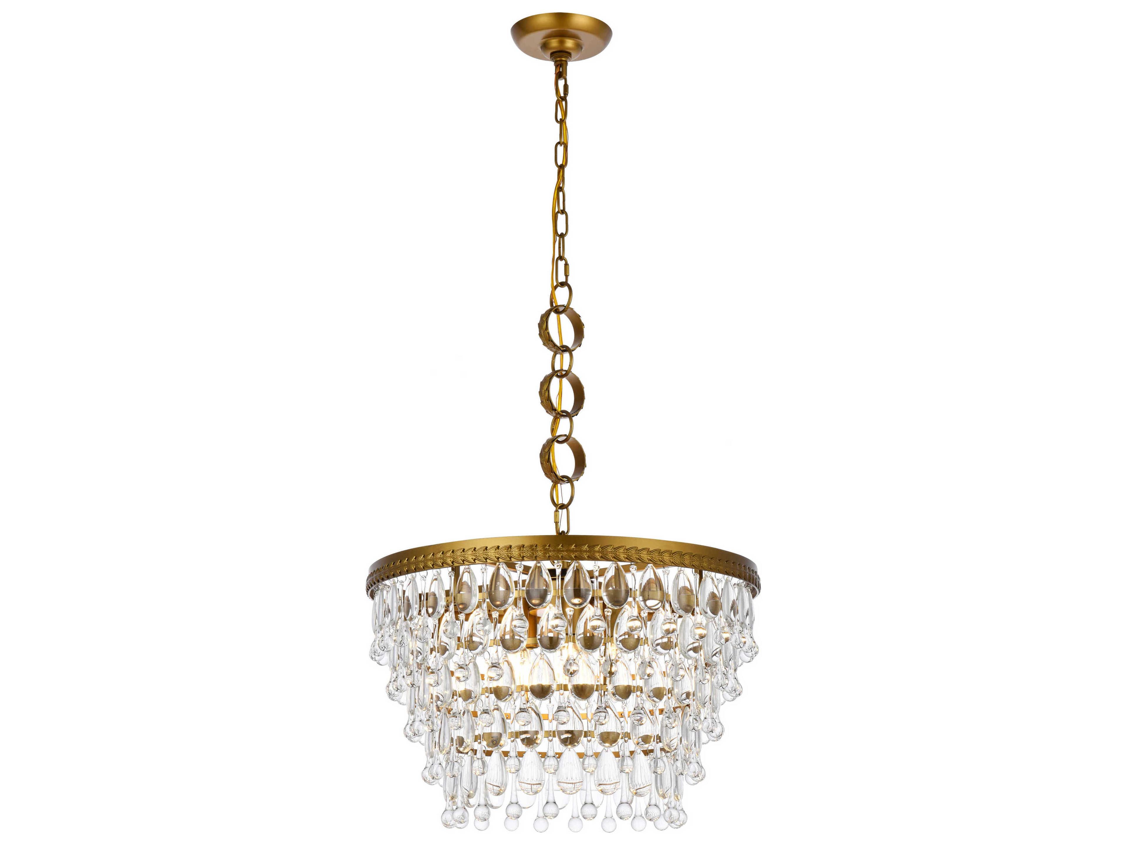 Elegant Lighting Nordic 5-Light Brass And Clear Crystal Glass Pendant