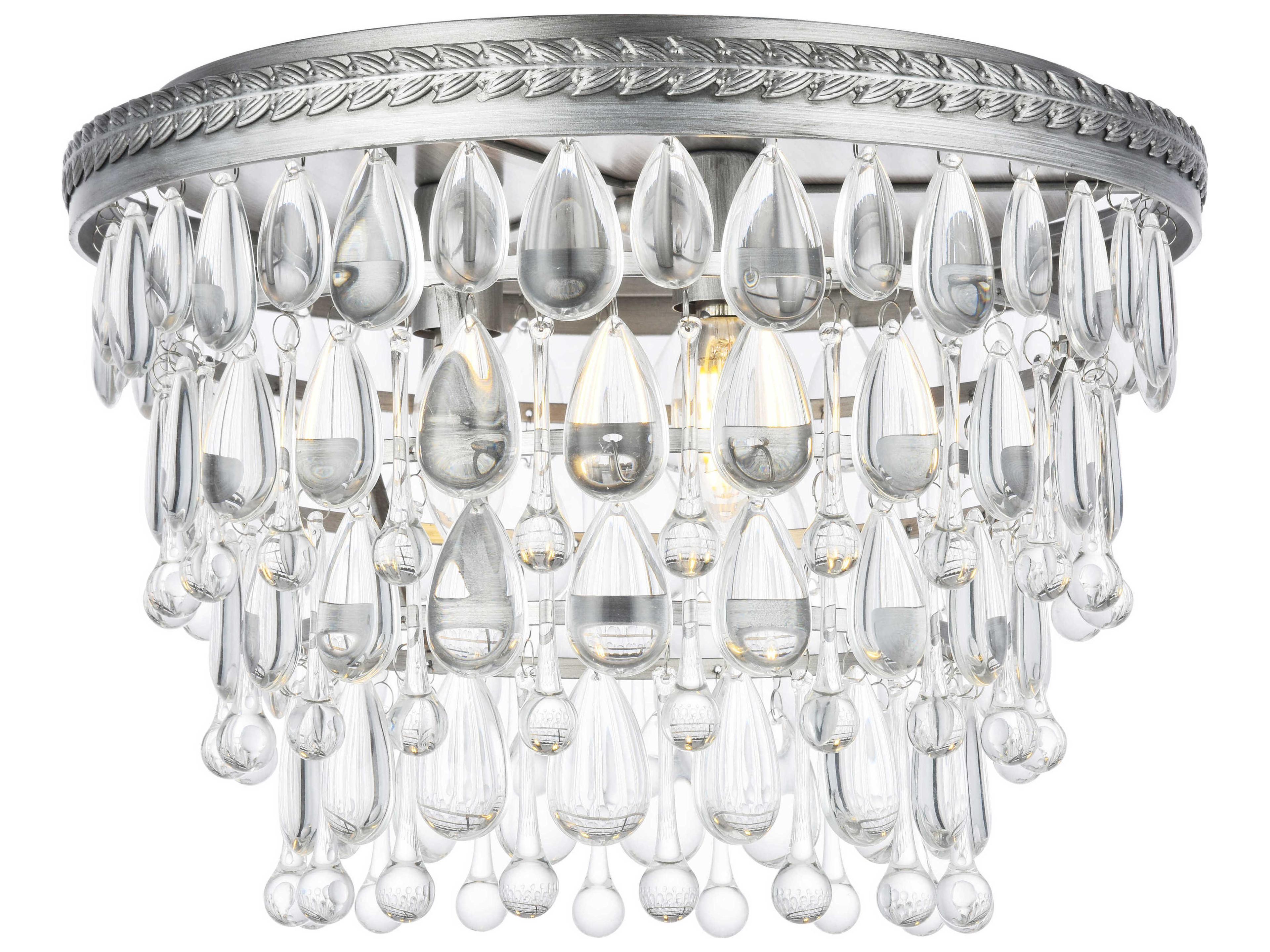 Elegant Lighting Nordic 3-Light Antique Silver Clear Crystal Empire Flush Mount