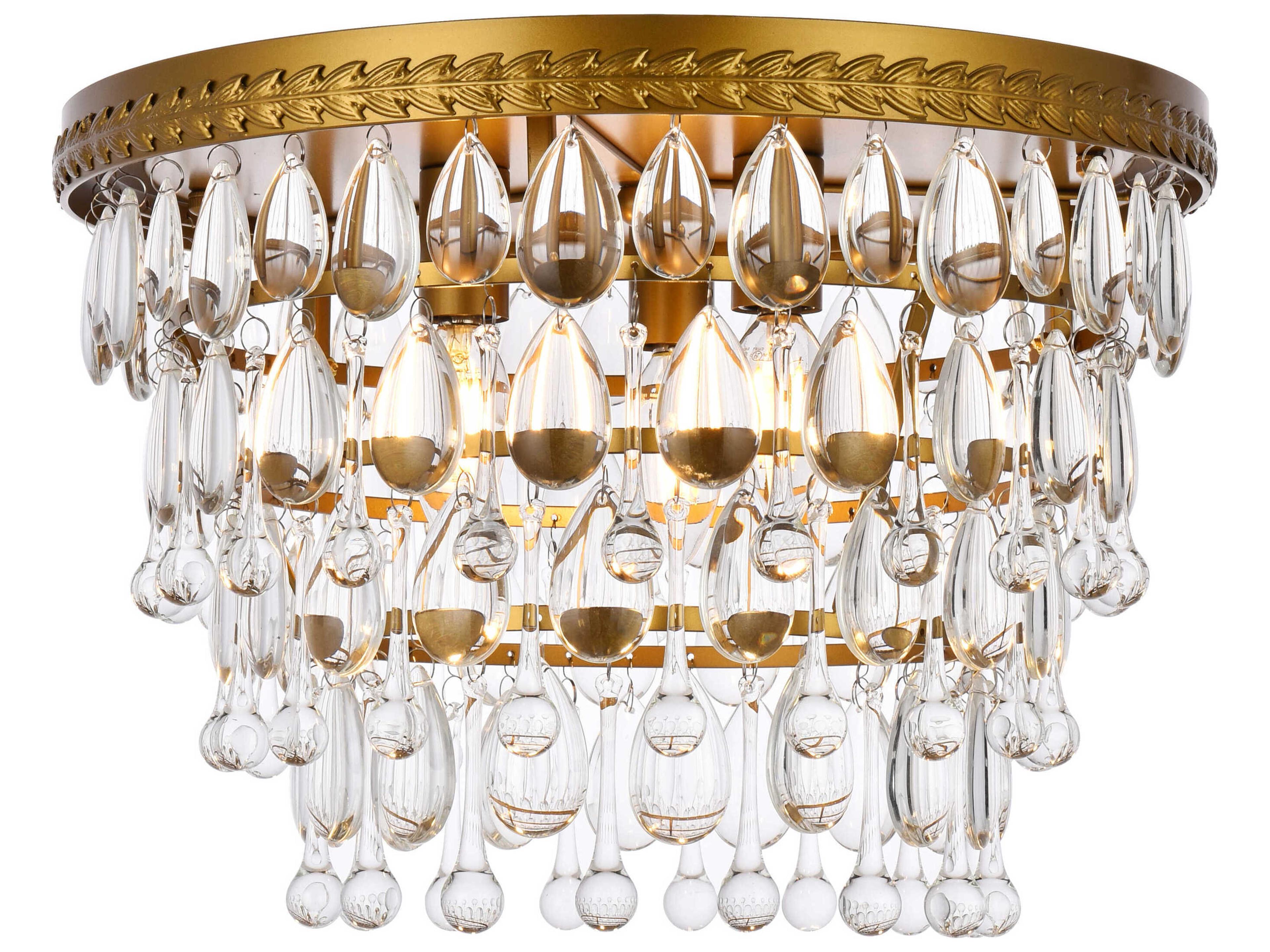 Elegant Lighting Nordic 3-Light Brass And Clear Crystal Glass Flush Mount