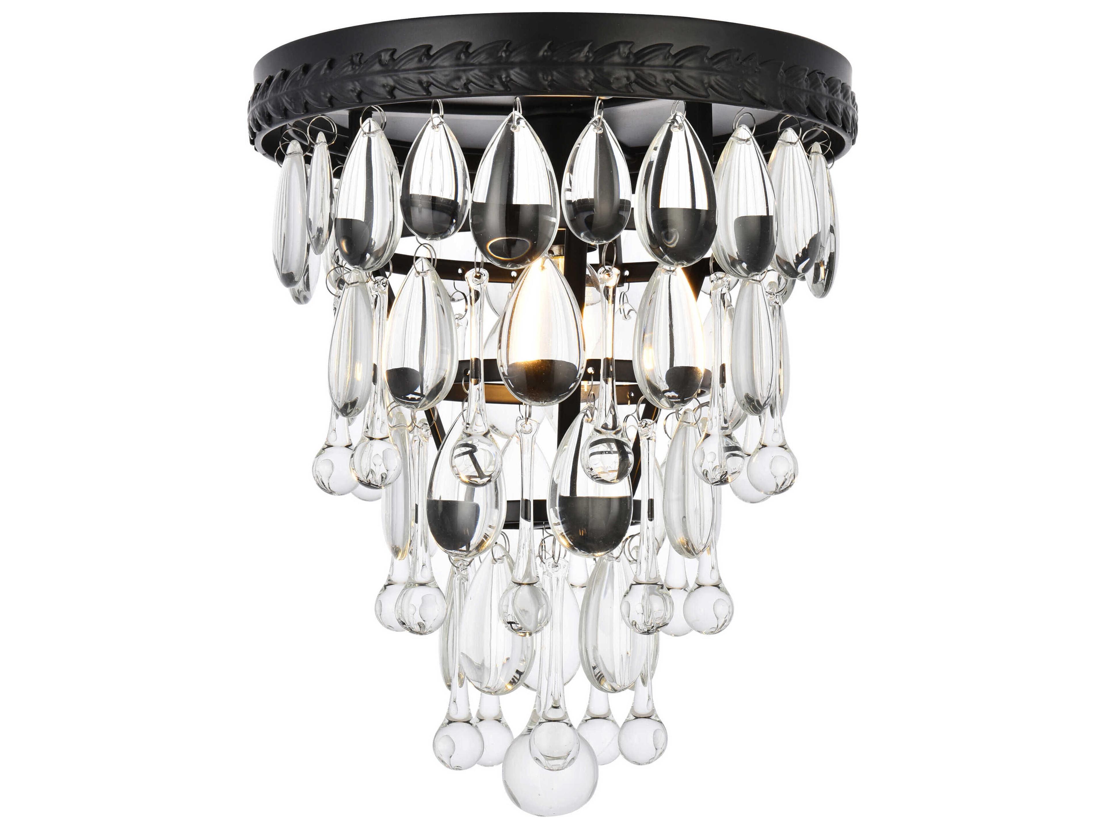 Elegant Lighting Nordic 1-Light Black And Clear Crystal Glass Flush Mount