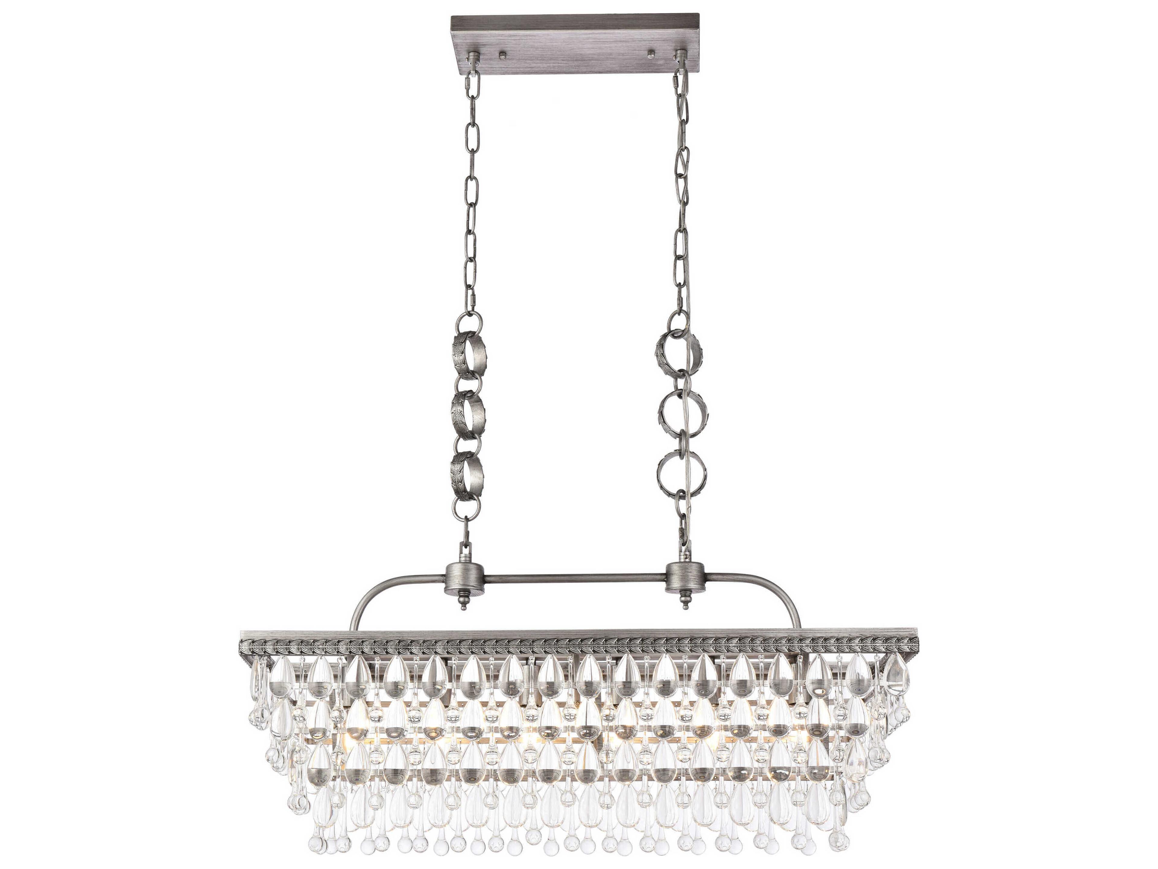 Elegant Lighting Nordic 6-Light Antique Silver Crystal Glass Linear Island Pendant