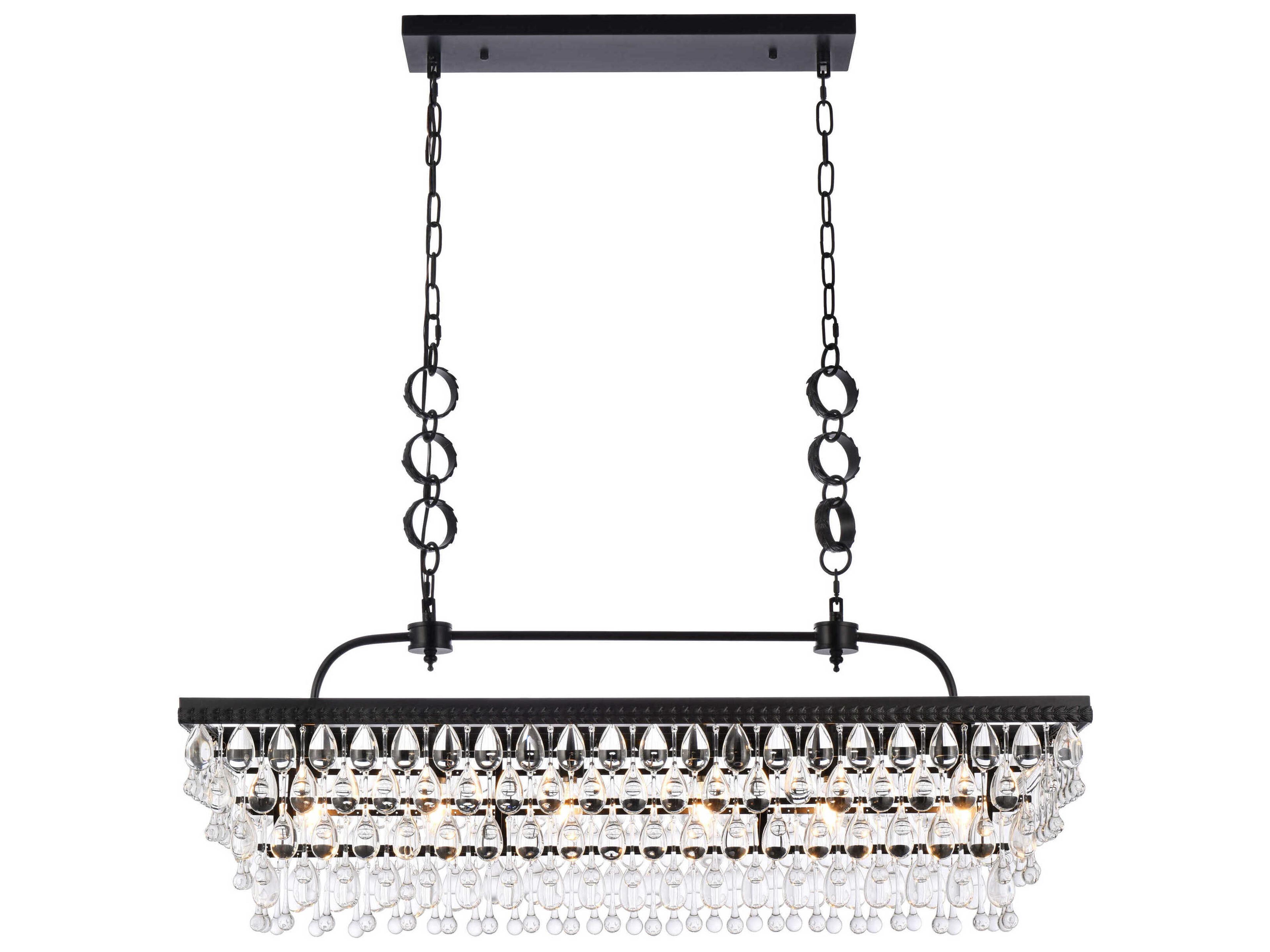 Elegant Lighting Nordic 6-Light Black Crystal Glass Linear Island Pendant