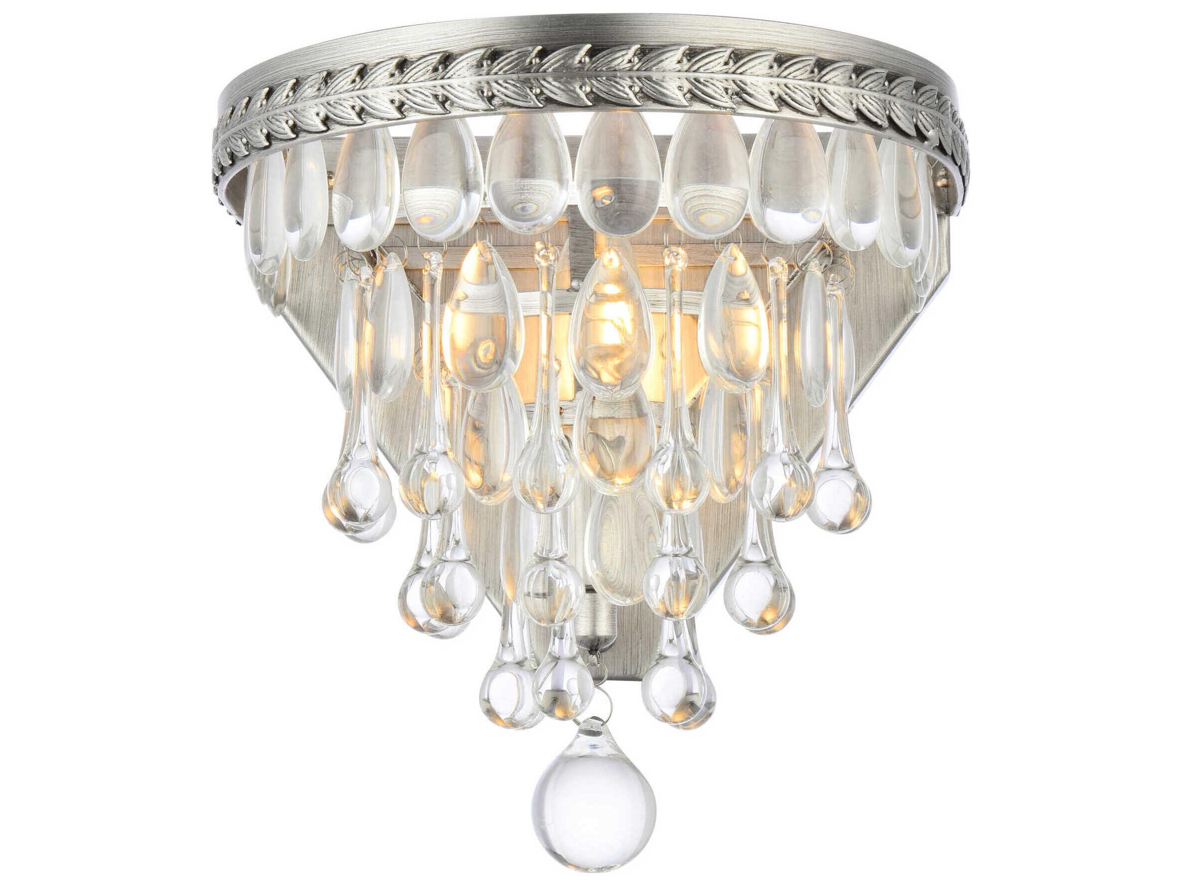 Elegant Lighting Nordic 1-Light Antique Silver Crystal Wall Sconce