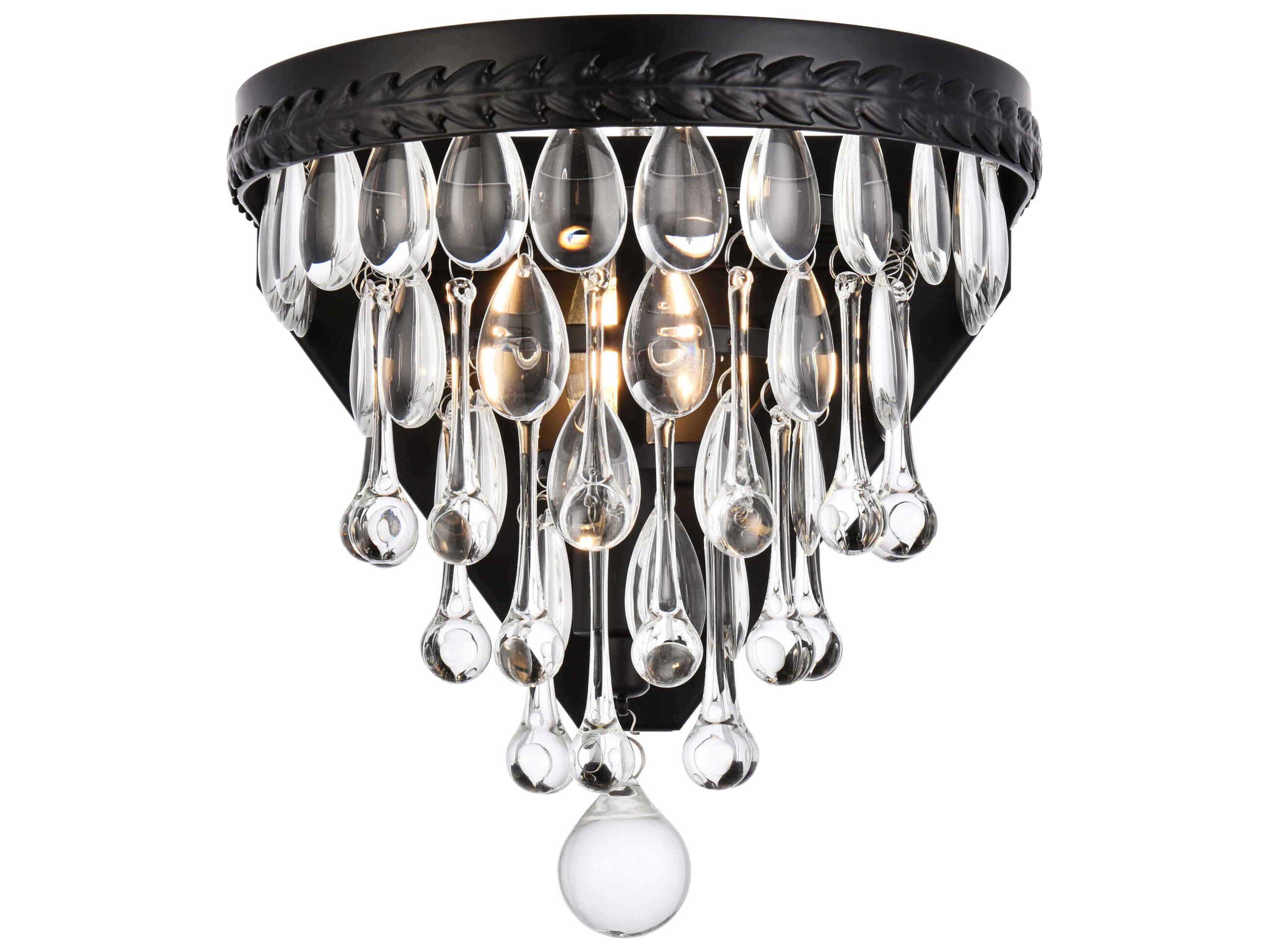 Elegant Lighting Nordic 1-Light Black And Clear Crystal Glass Wall Sconce