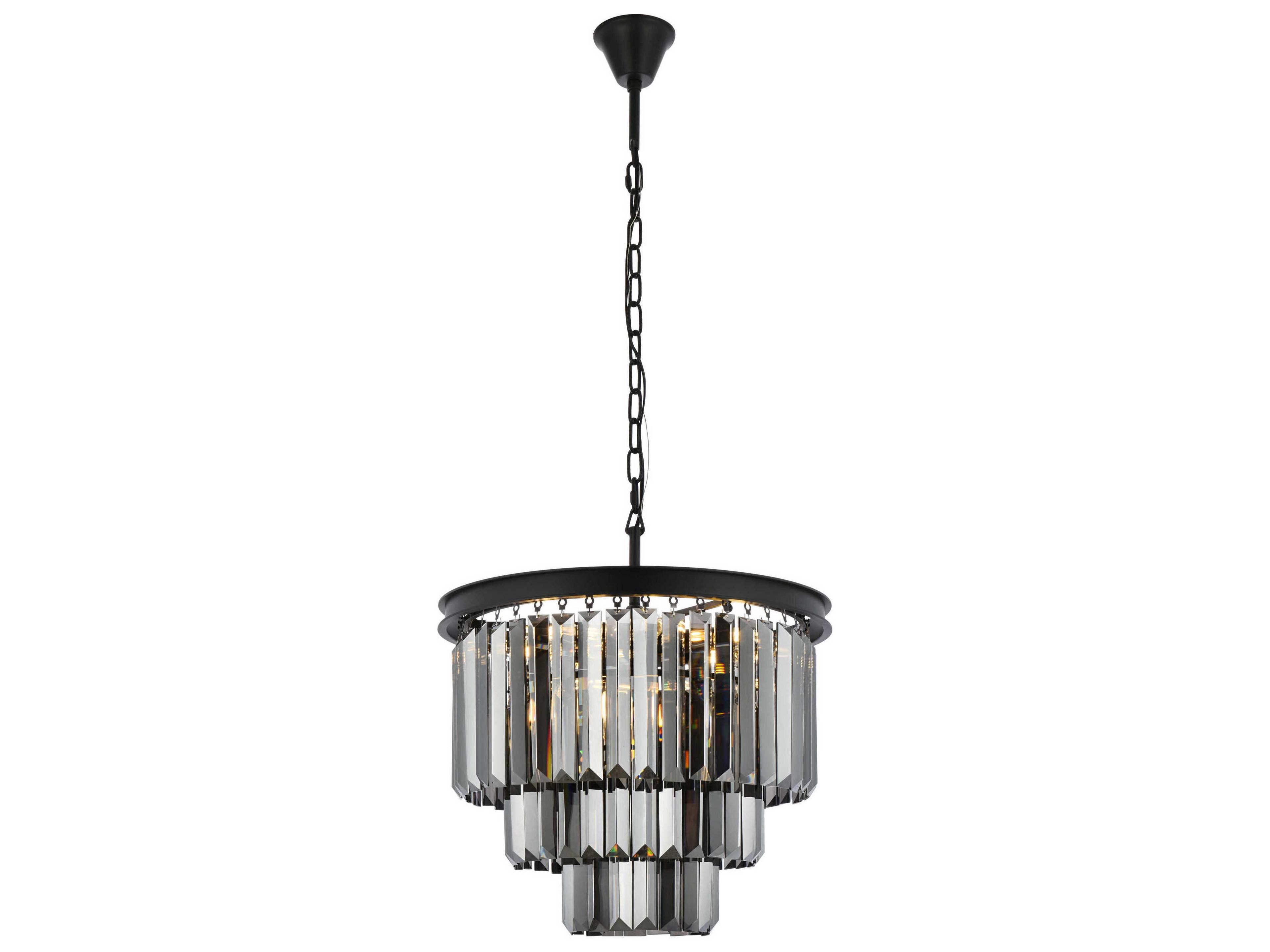 Elegant Lighting Sydney 9-Light Matte Black Silver Crystal Tiered Chandelier