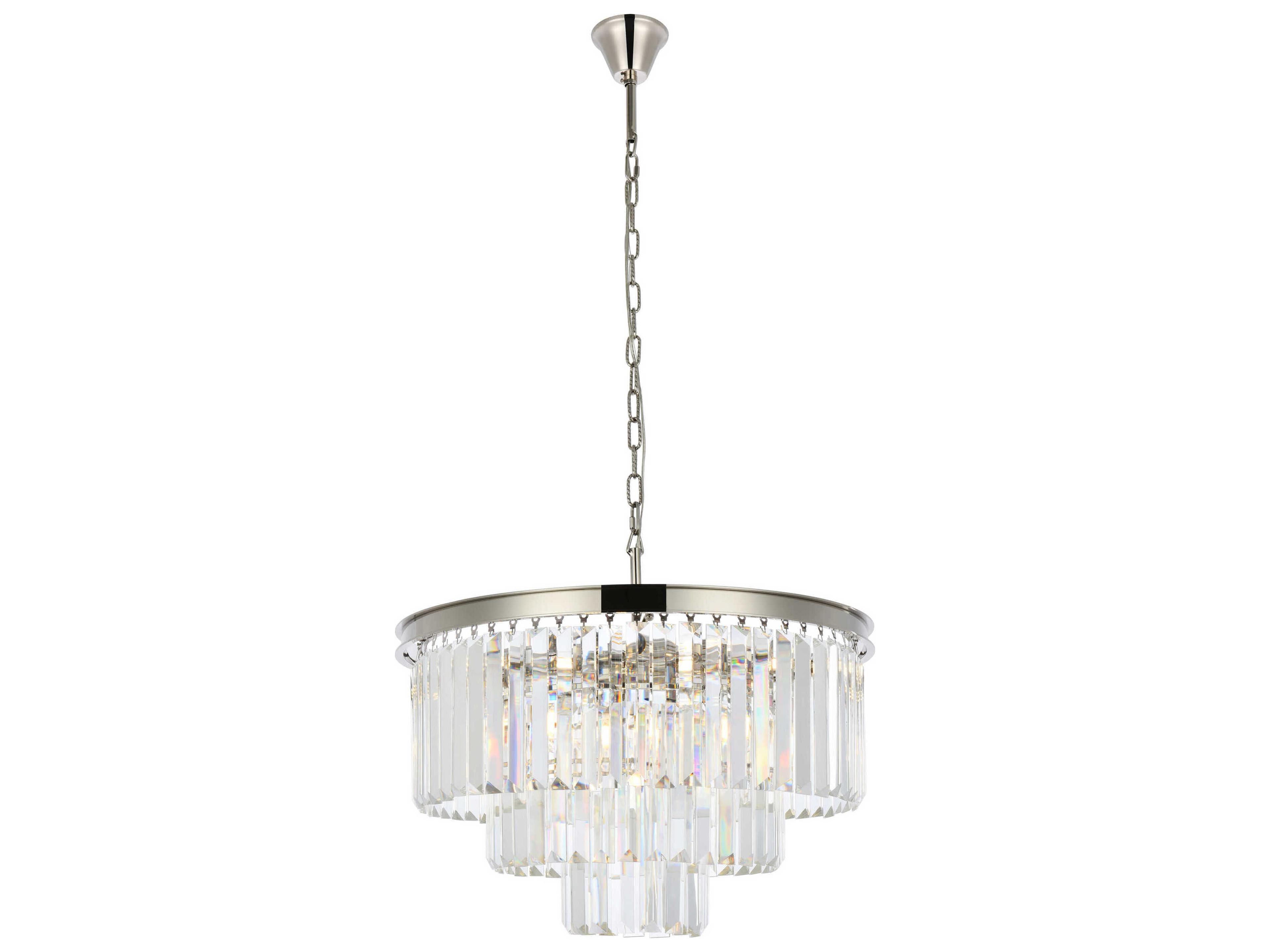 Elegant Lighting Sydney 9-Light Polished Nickel Clear Crystal Tiered Chandelier