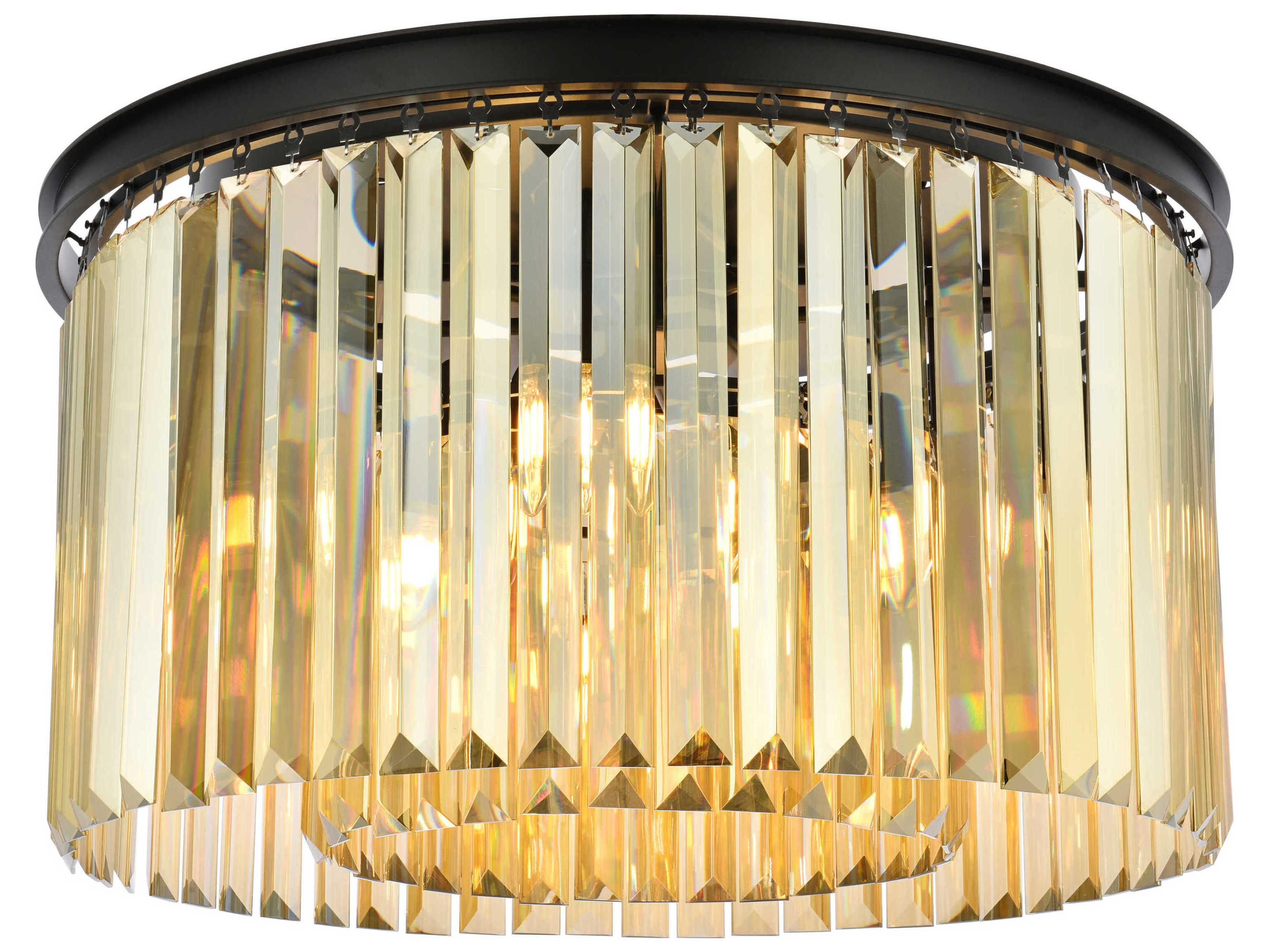 Elegant Lighting Sydney 8-Light Matte Black Gold Crystal Drum Flush Mount