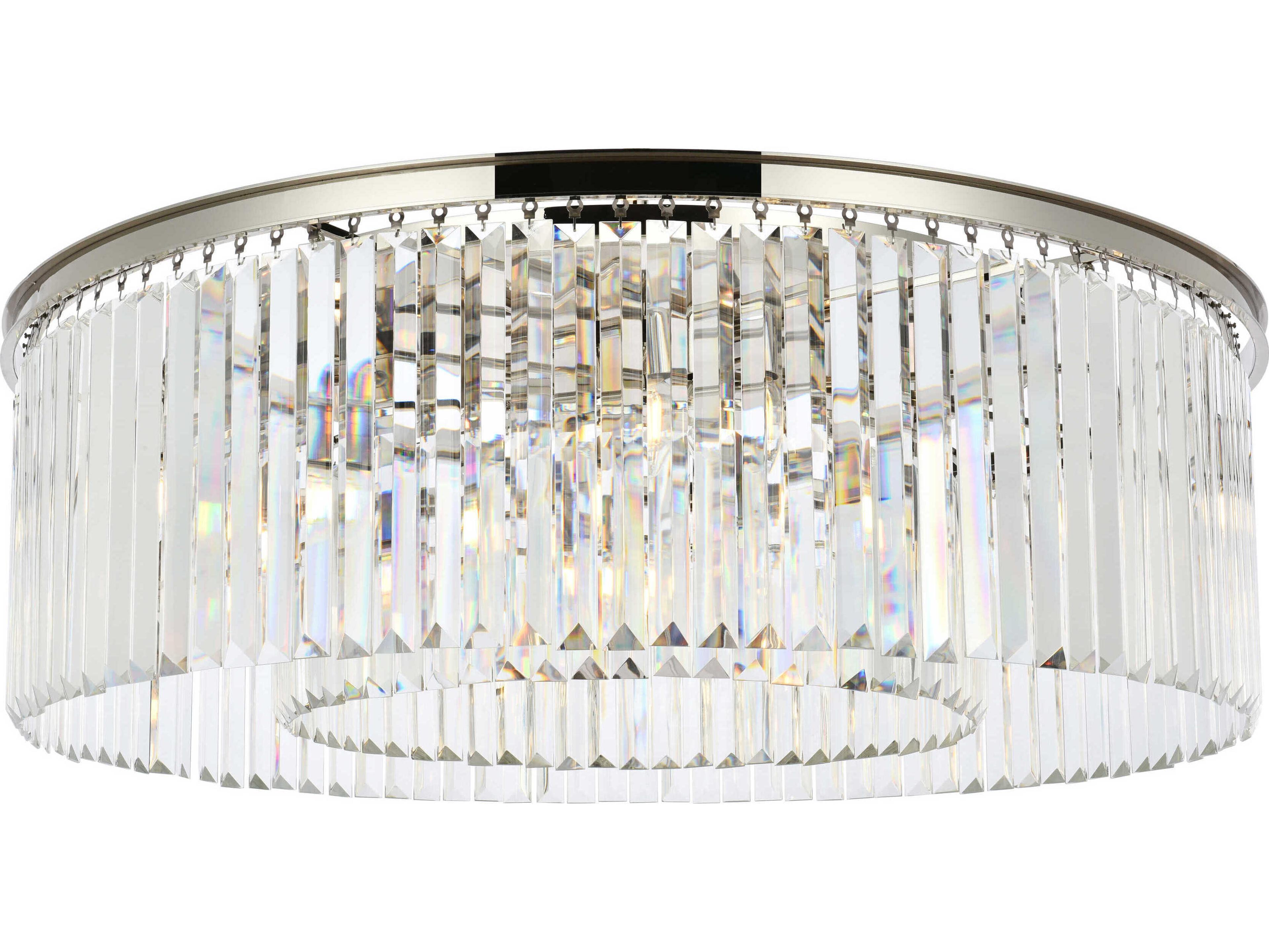Elegant Lighting Sydney 10-Light Polished Nickel Clear Crystal Drum Flush Mount