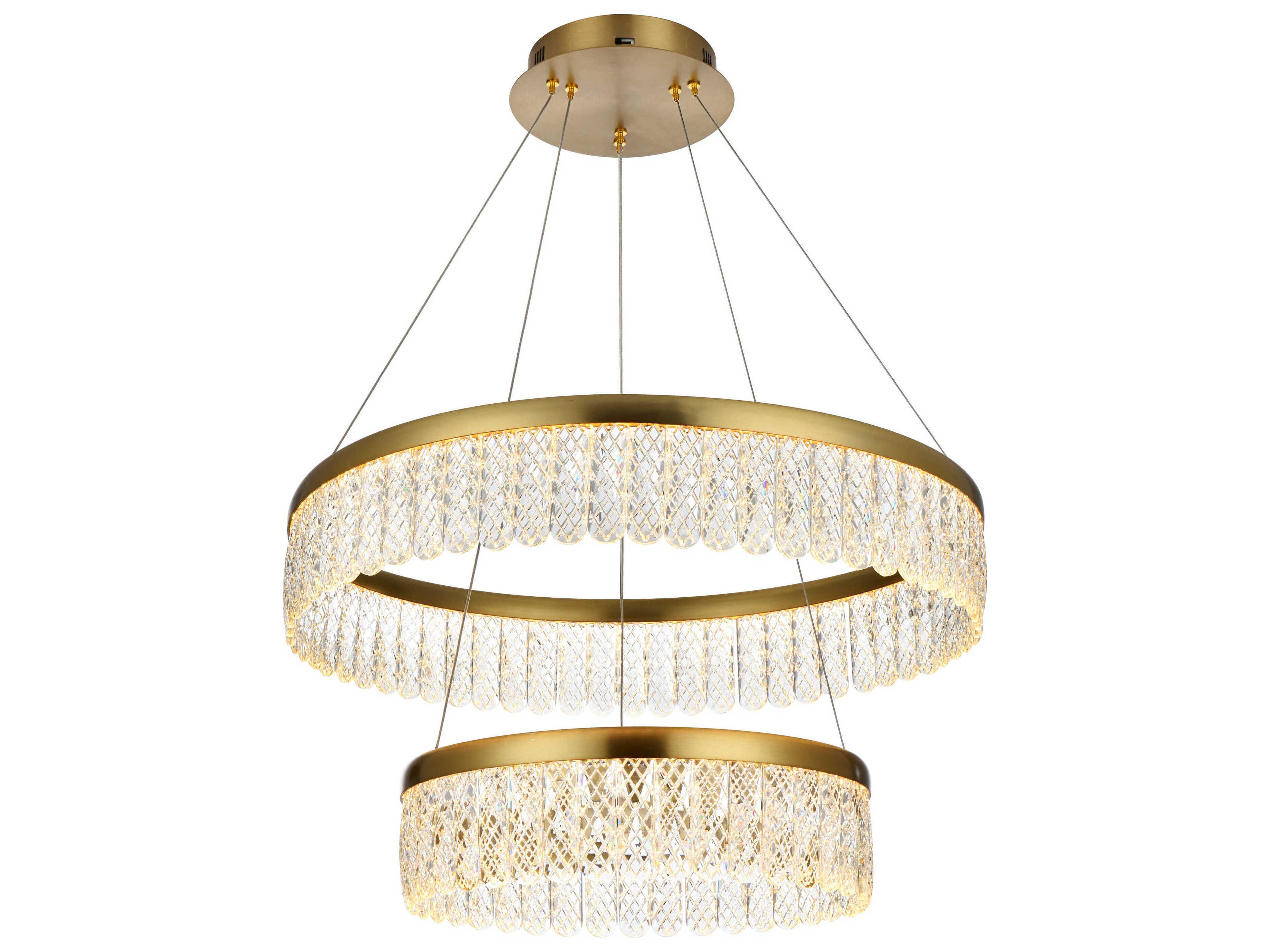Elegant Lighting Rune 2-Light Satin Gold Tiered Pendant