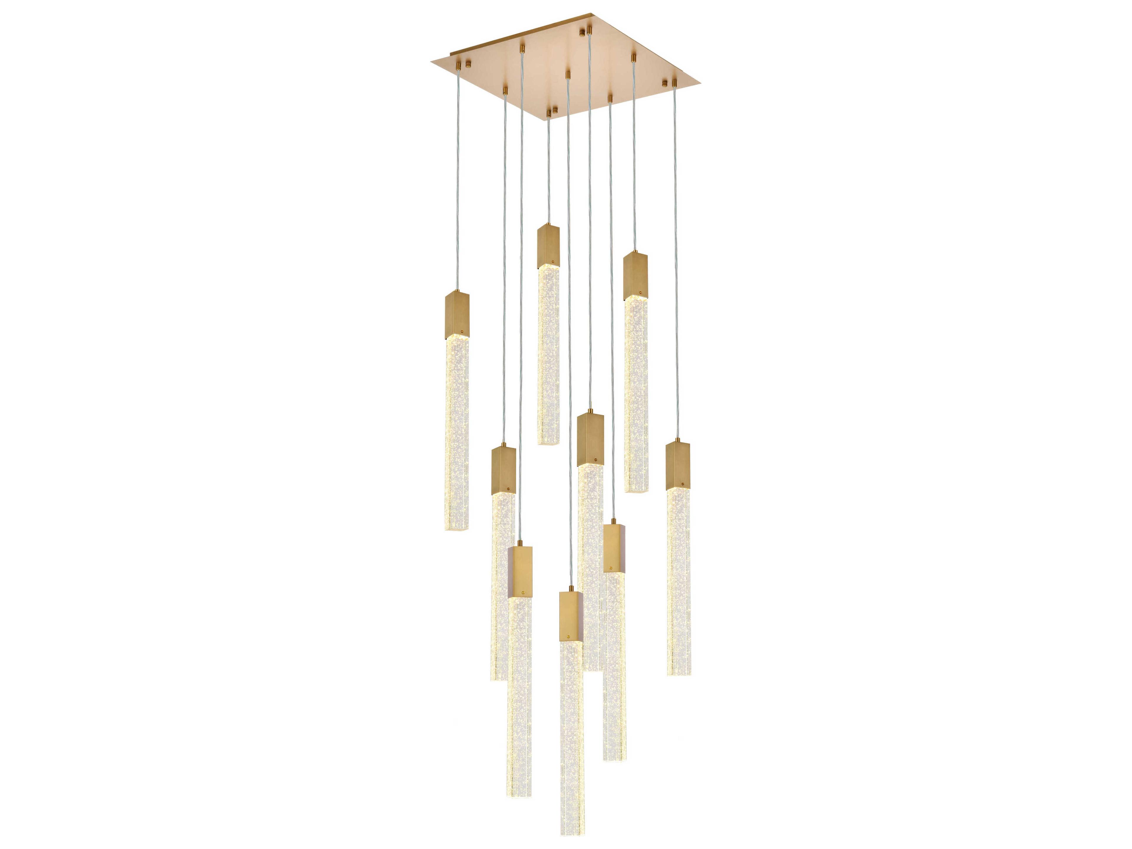 Elegant Lighting Weston 9-Light Satin Gold Crystal Cylinder Pendant
