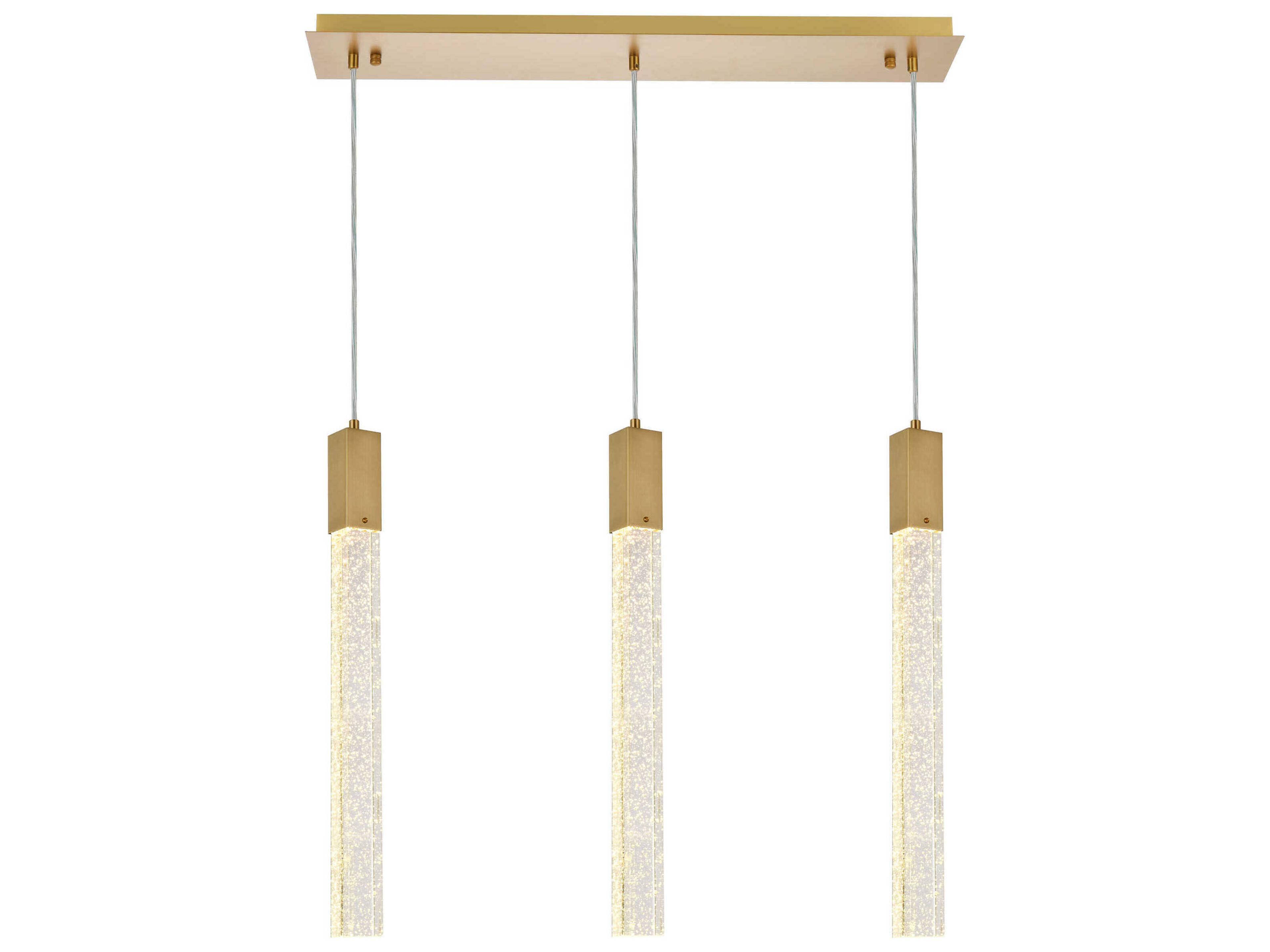 Elegant Lighting Weston 3-Light Satin Gold Crystal LED Cylinder Island Pendant