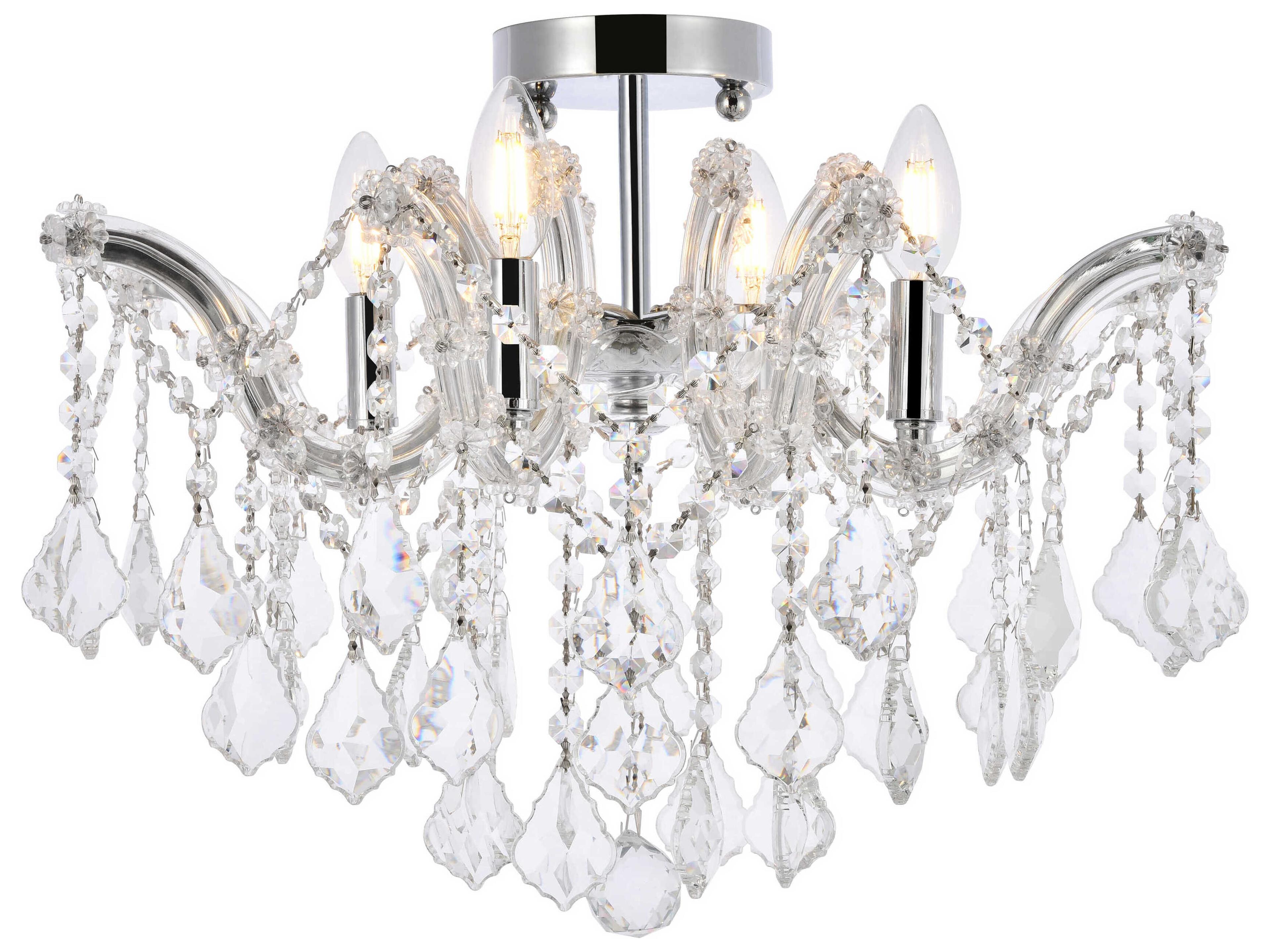Elegant Lighting Maria Theresa 4-Light Chrome Clear Crystal Glass Semi Flush Mount
