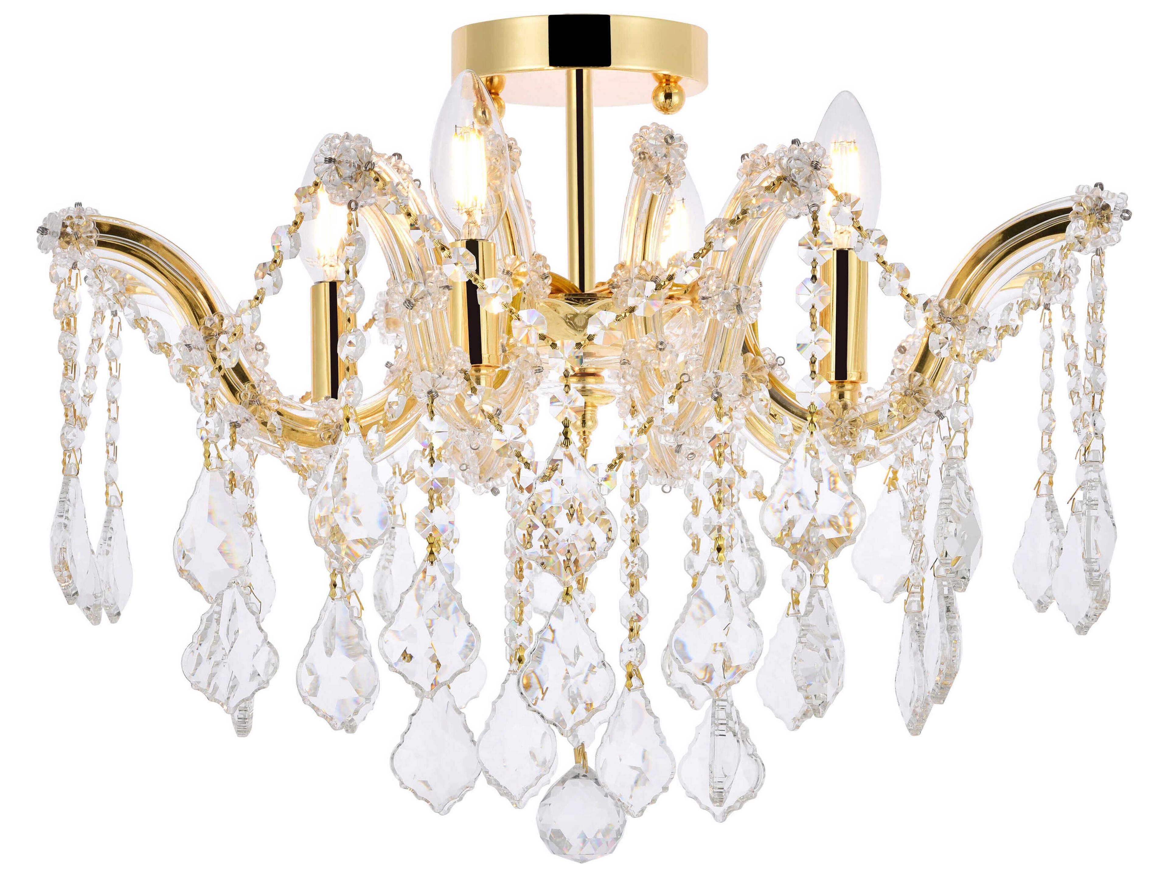 Elegant Lighting Maria Theresa 4-Light Gold Clear Crystal Glass Semi Flush Mount
