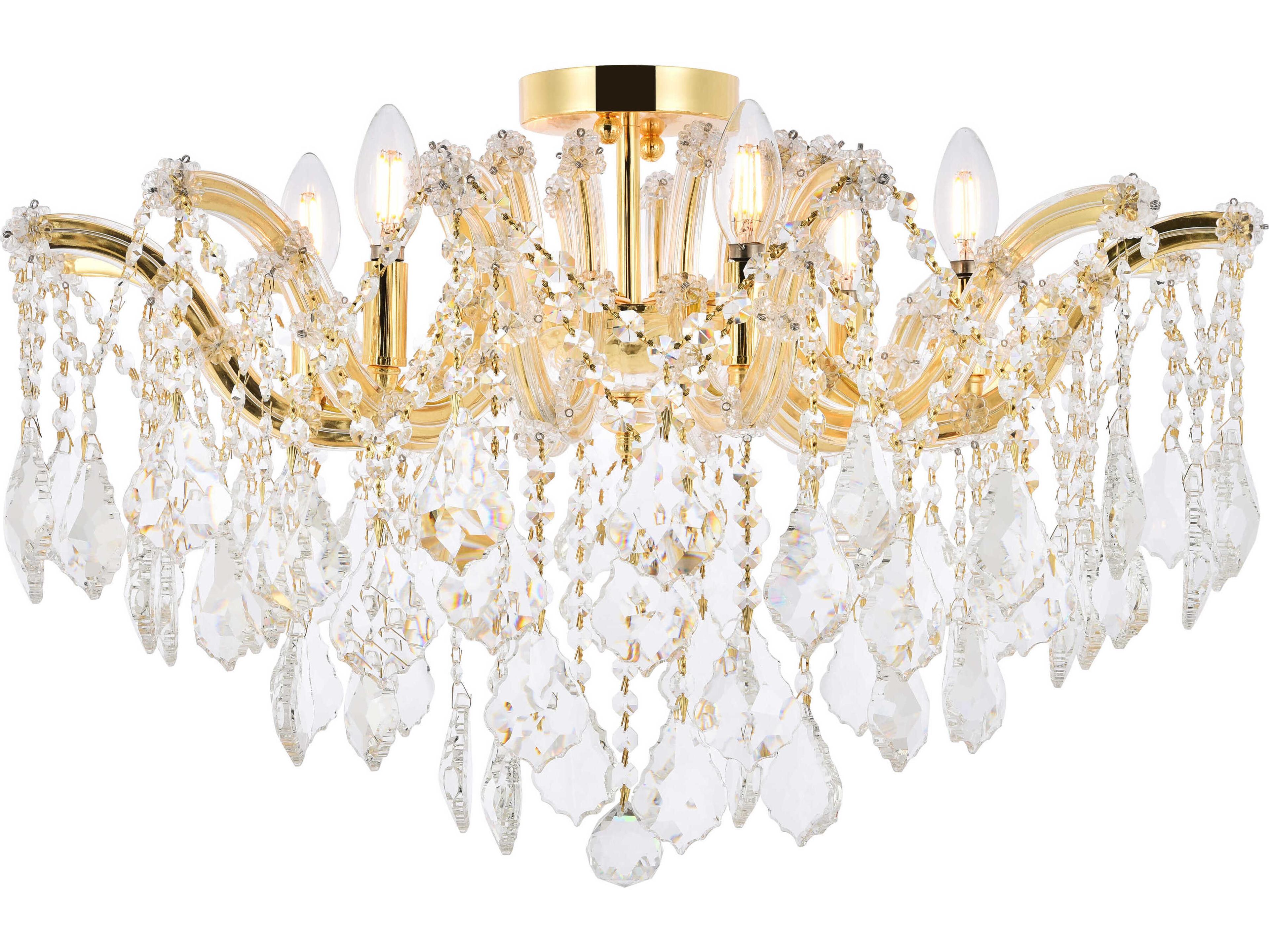 Elegant Lighting Maria Theresa 6-Light Gold Crystal Glass Tiered Semi Flush Mount