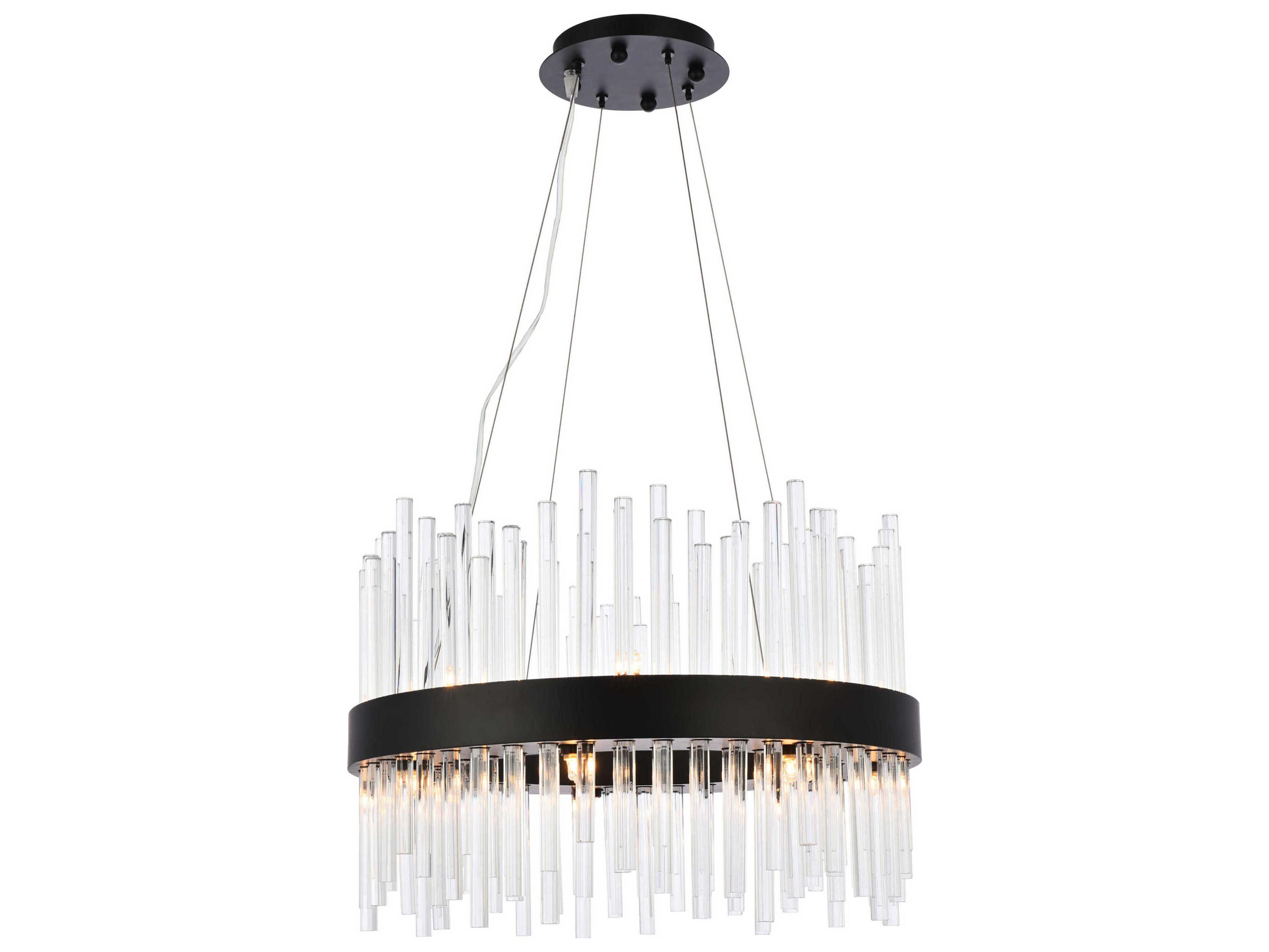 Elegant Lighting Dallas 14-Light Black Crystal Drum Linear Pendant