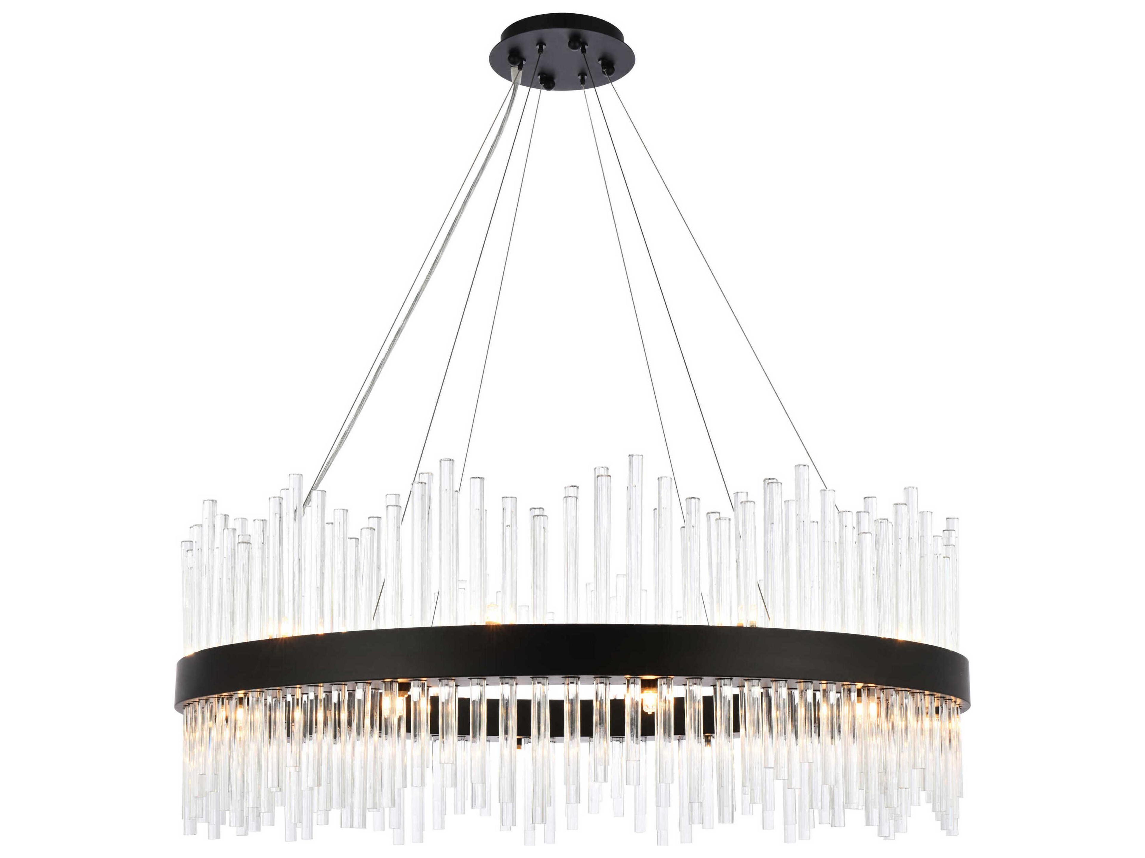 Elegant Lighting Dallas 20-Light Black Crystal Drum Linear Pendant