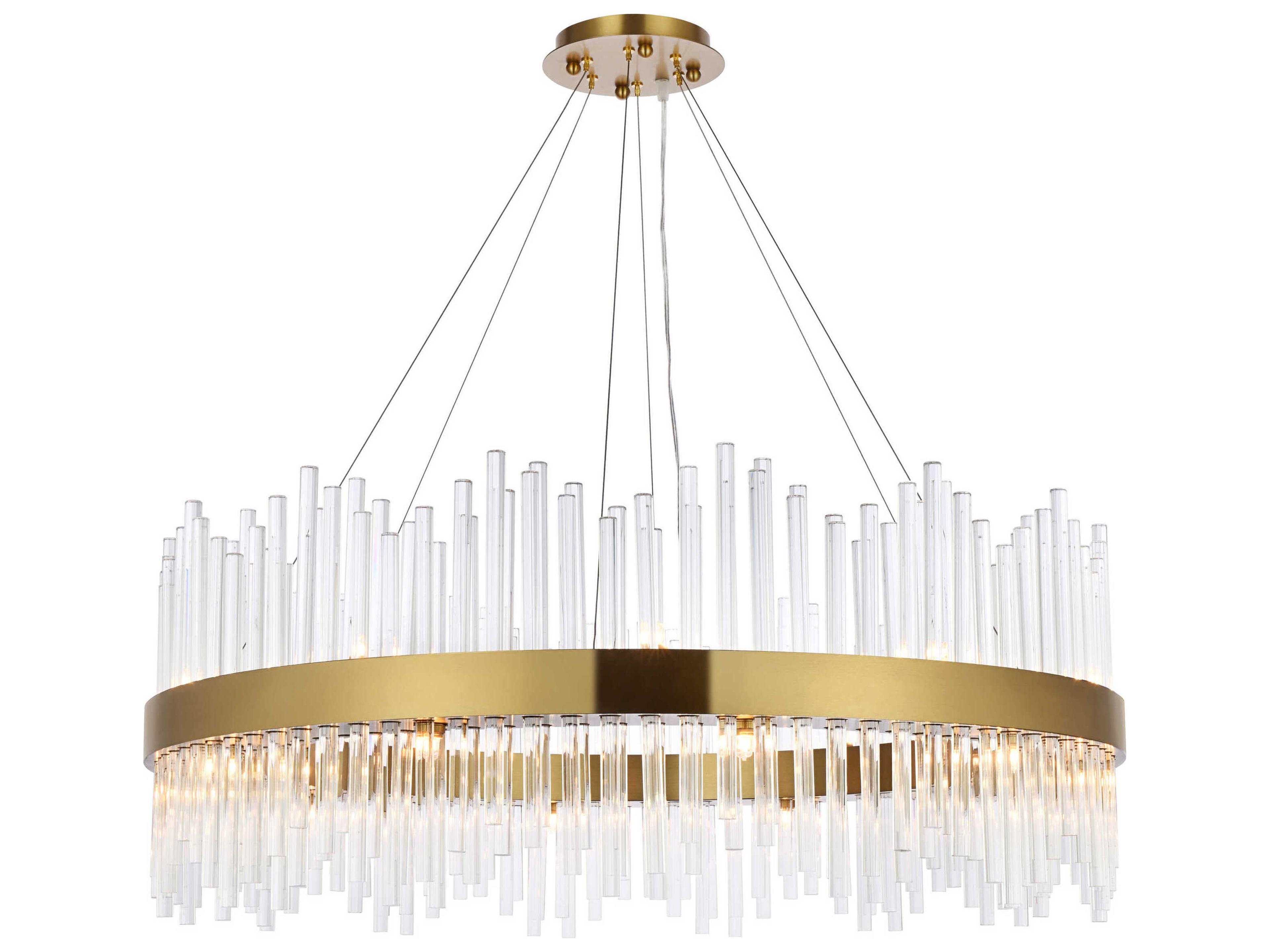 Elegant Lighting Dallas 20-Light Satin Gold Crystal Drum Linear Pendant