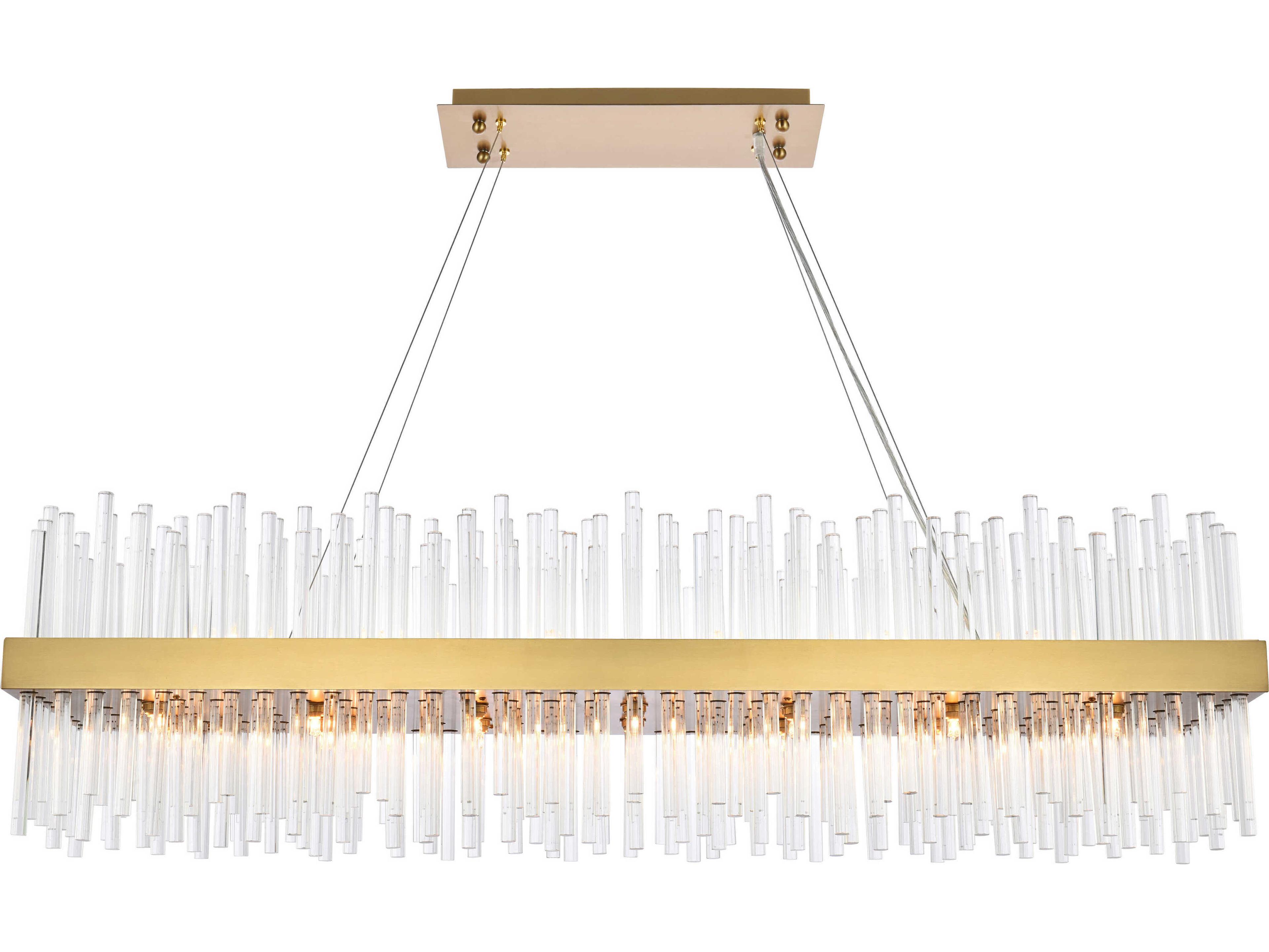 Elegant Lighting Dallas 28-Light Satin Gold Crystal Linear Island Pendant