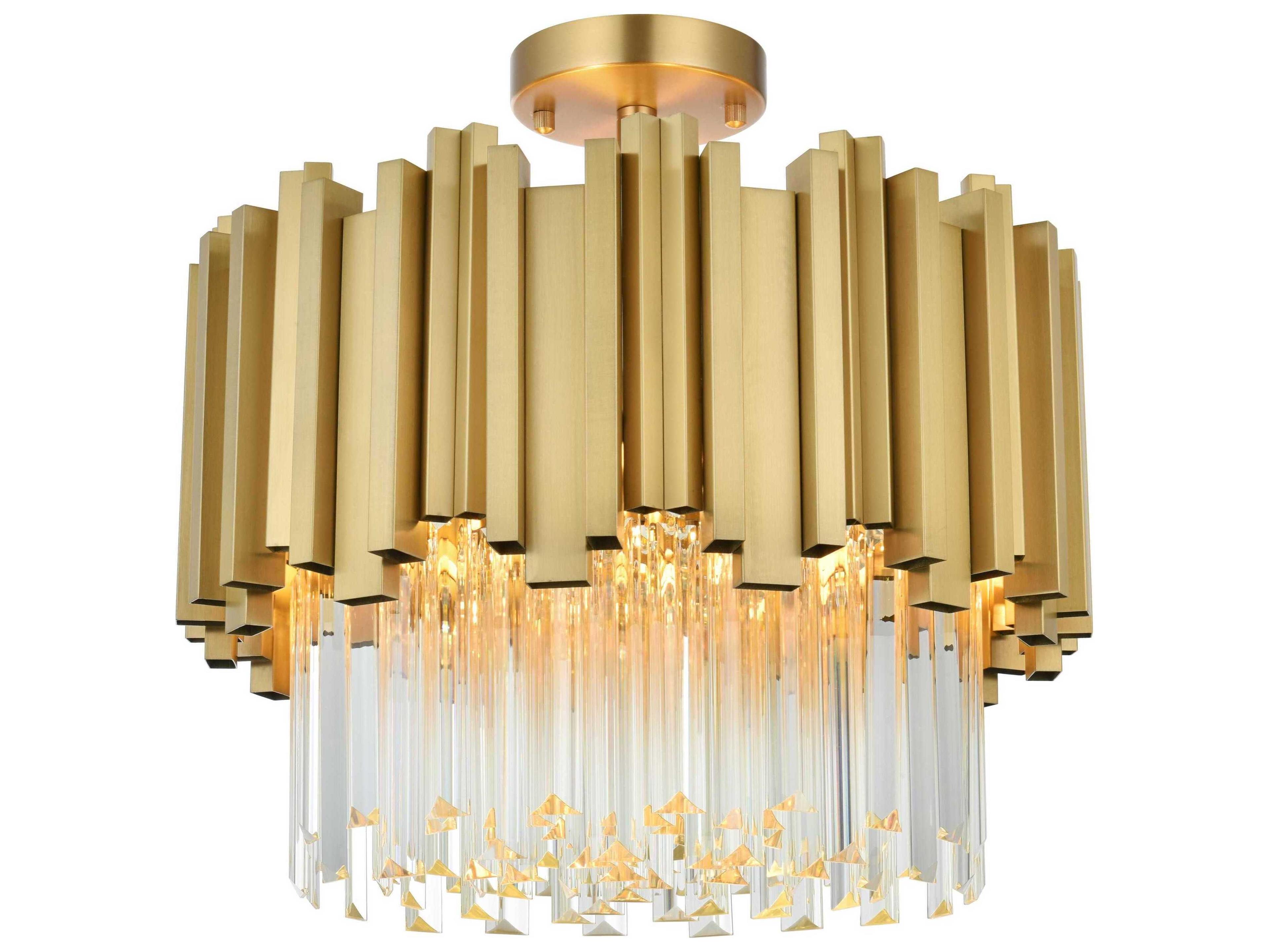 Elegant Lighting Willow 4-Light Satin Gold Drum Semi Flush Mount