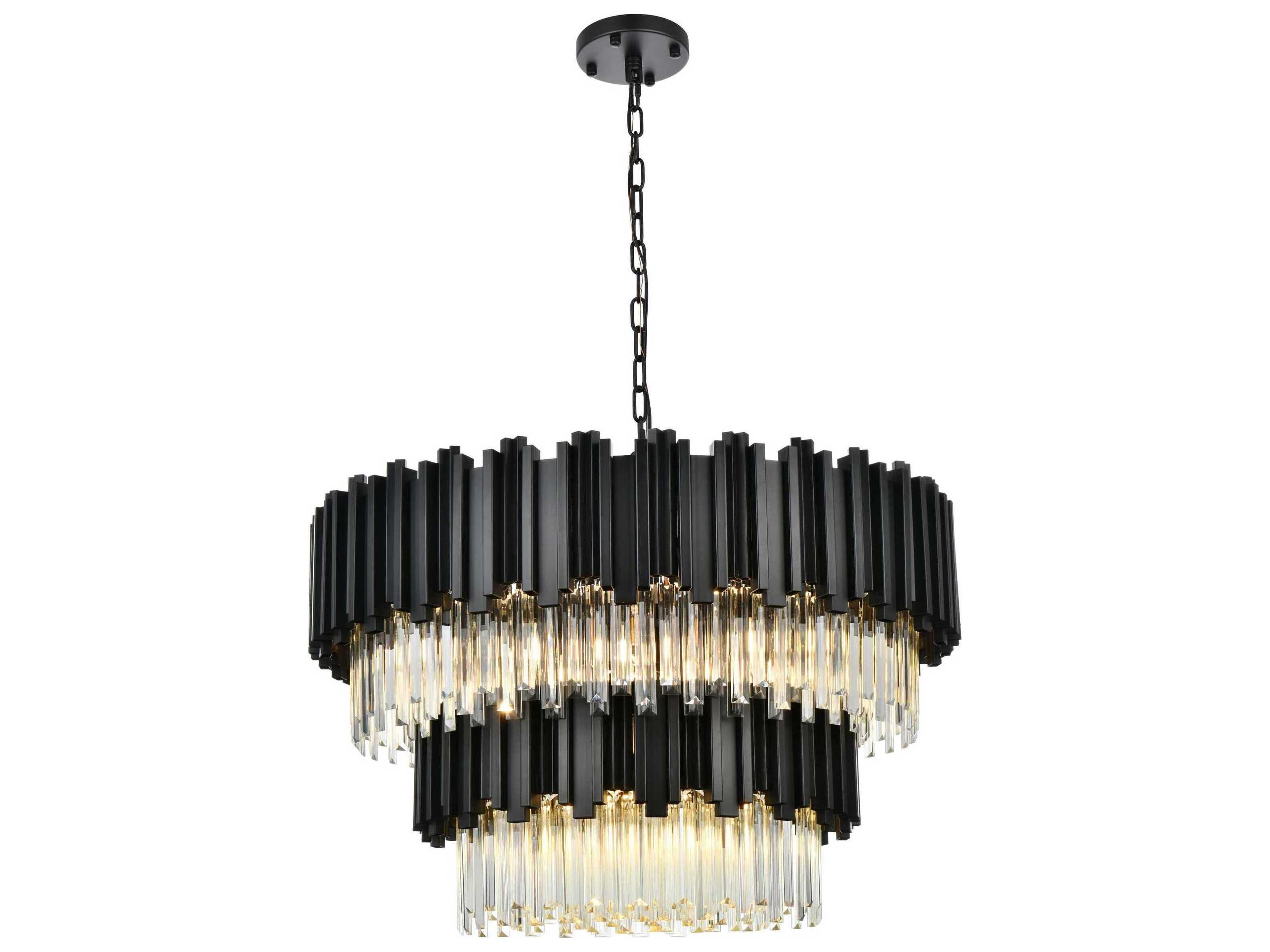 Elegant Lighting Willow 12-Light Black Drum Tiered Chandelier