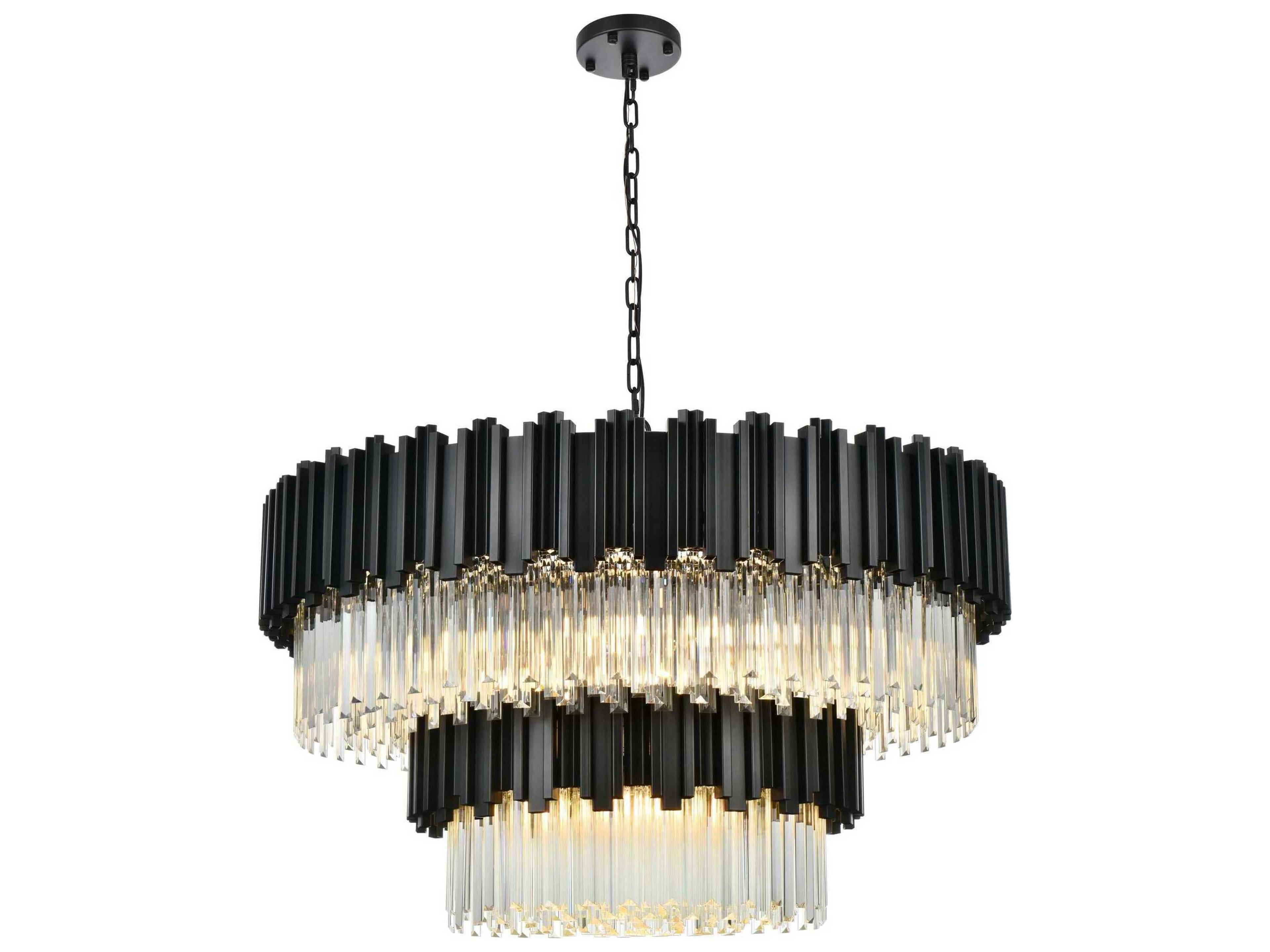 Elegant Lighting Willow 16-Light Black Drum Tiered Chandelier