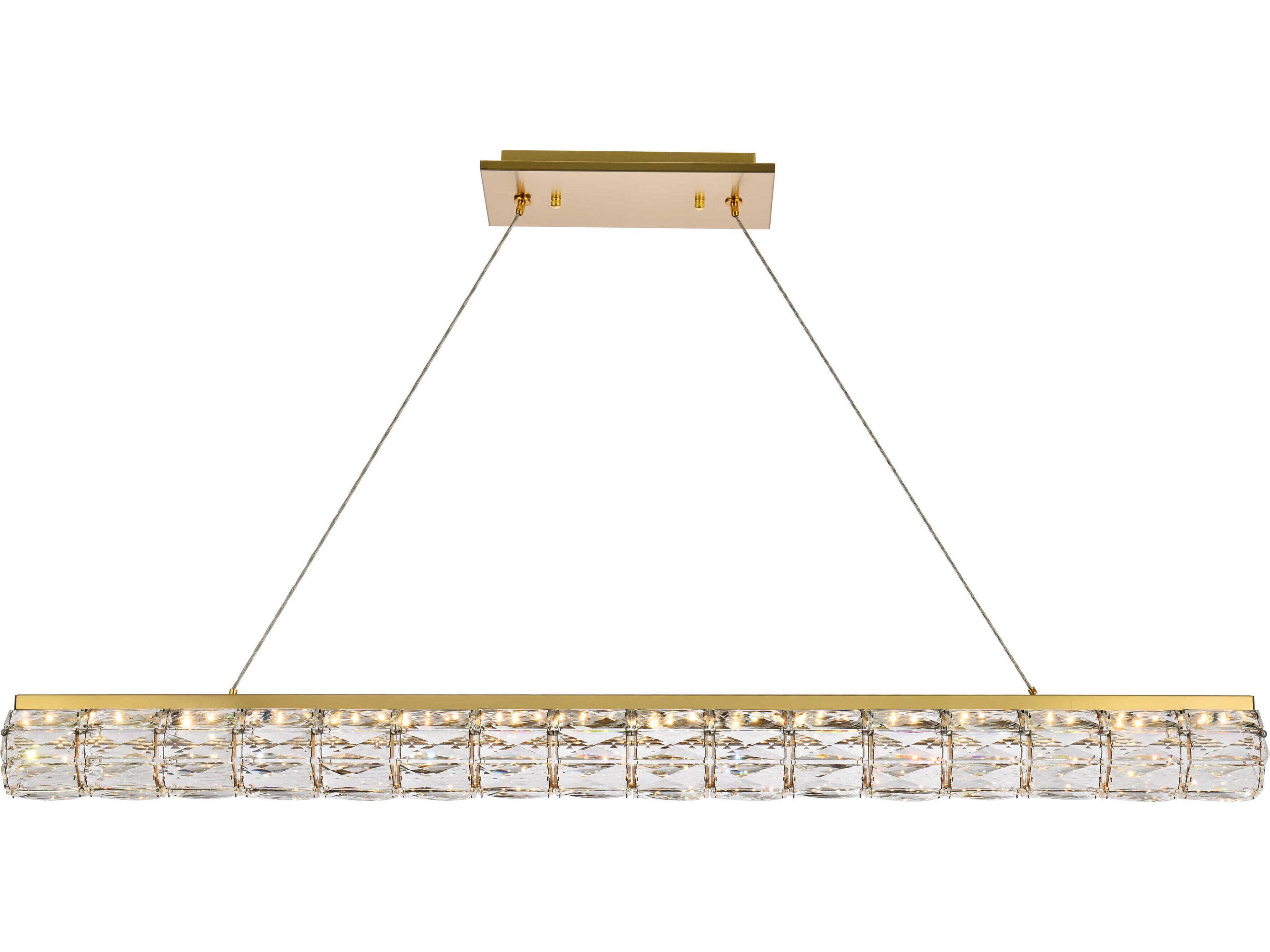 Elegant Lighting Valetta 1-Light Gold Crystal LED Linear Island Pendant