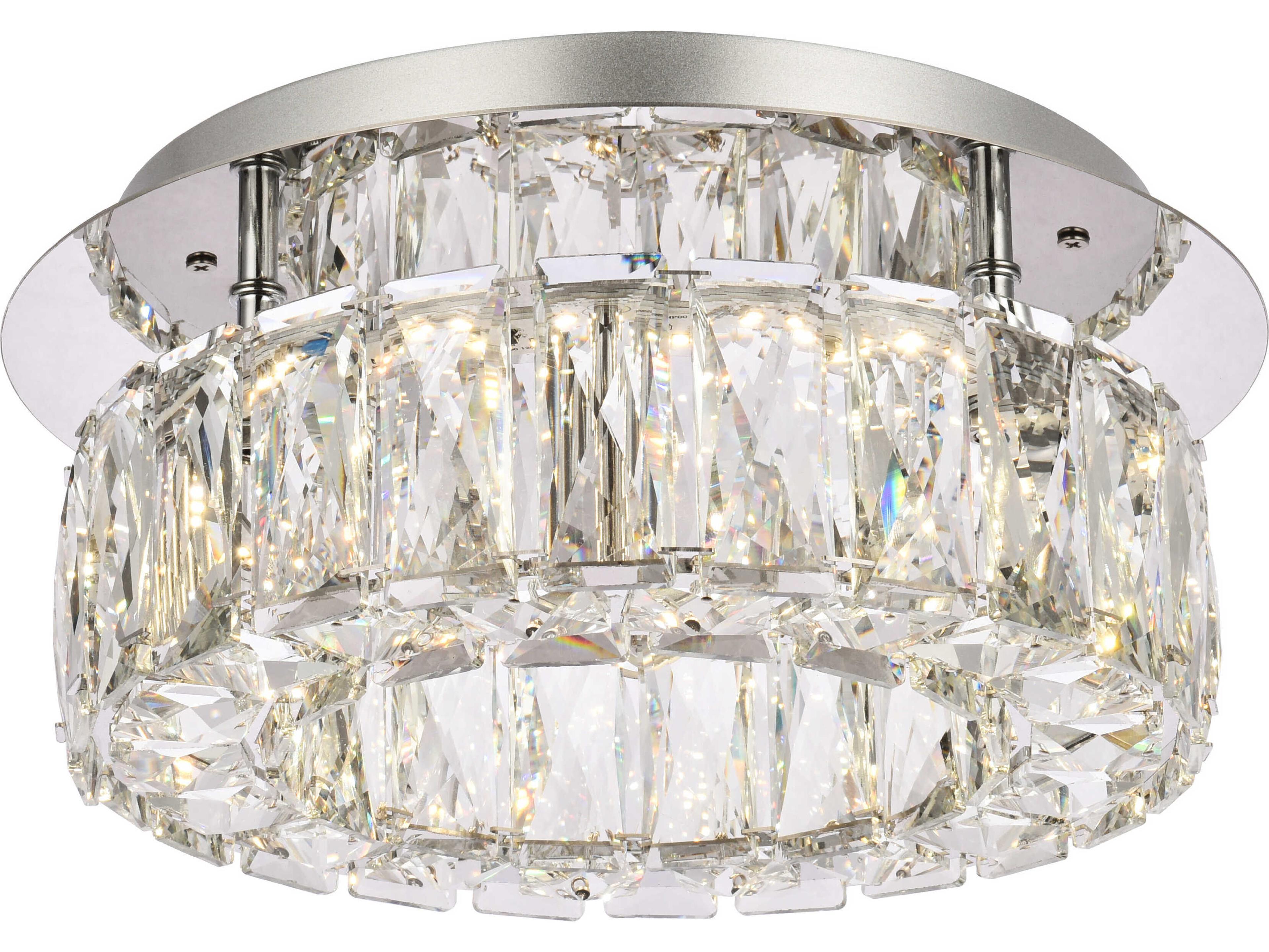 Elegant Lighting Monroe 1-Light Chrome Crystal LED Drum Flush Mount
