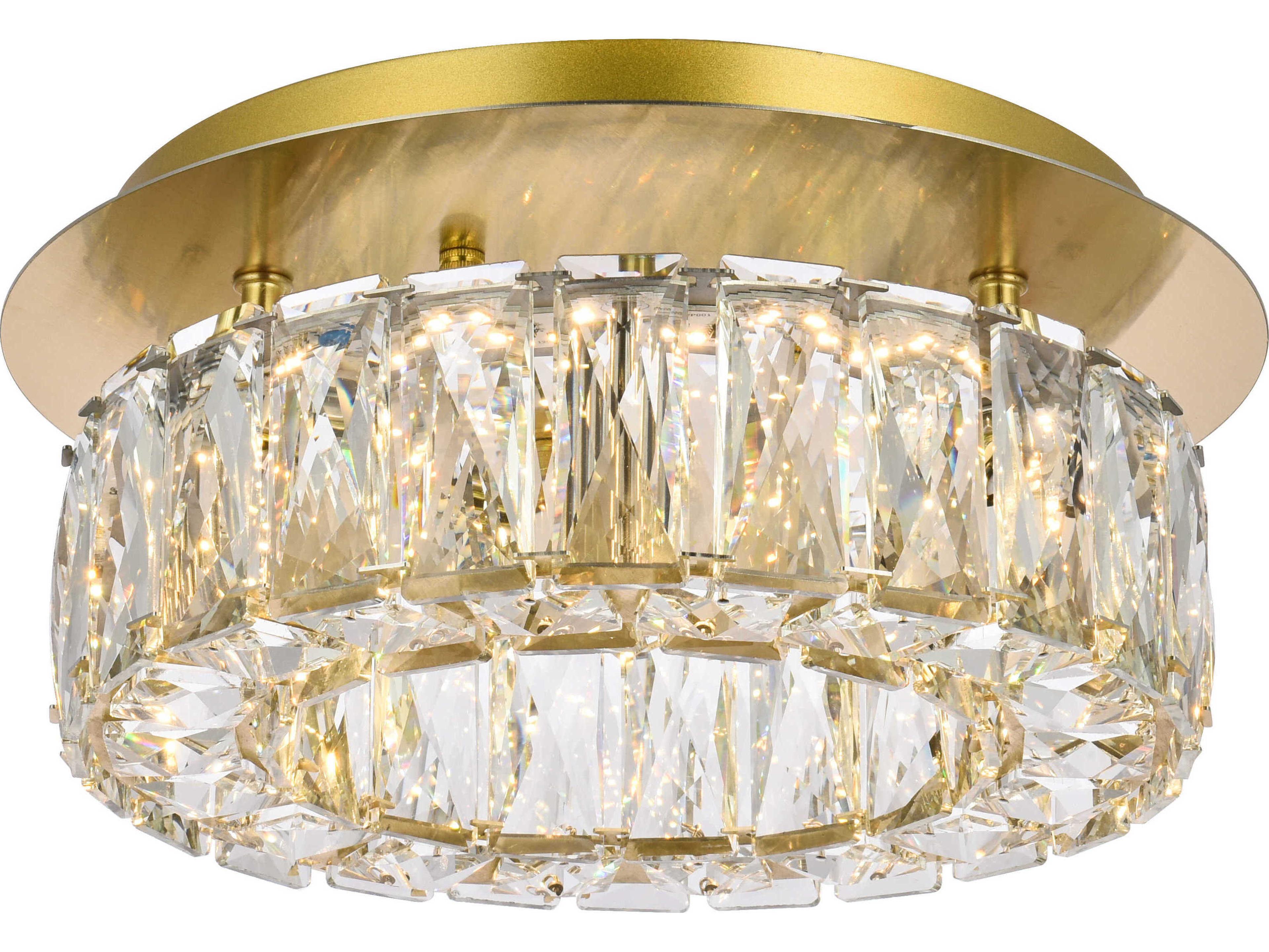 Elegant Lighting Monroe 1-Light Gold Crystal LED Drum Flush Mount