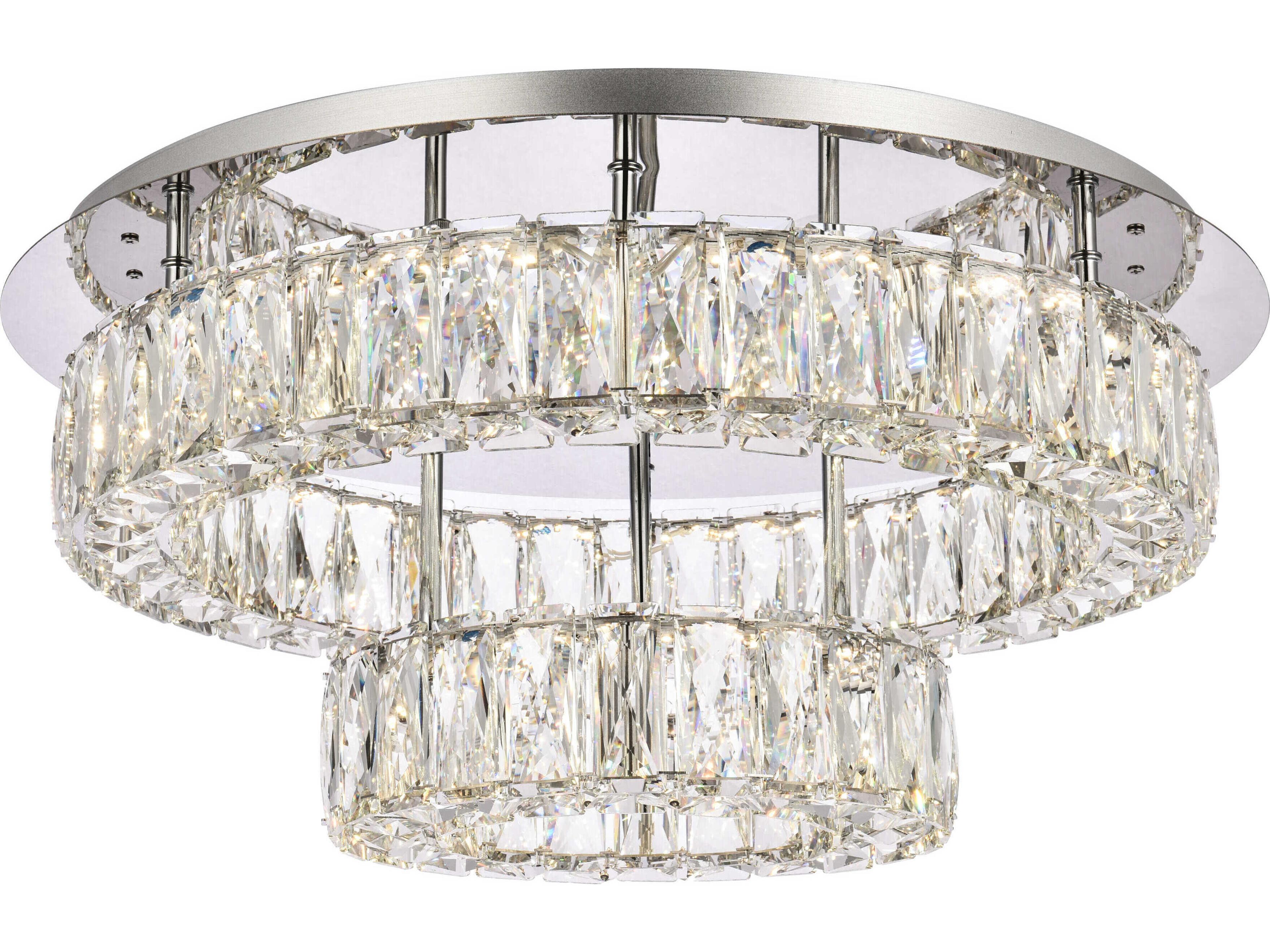 Elegant Lighting Monroe 2-Light Chrome Crystal LED Drum Tiered Flush Mount