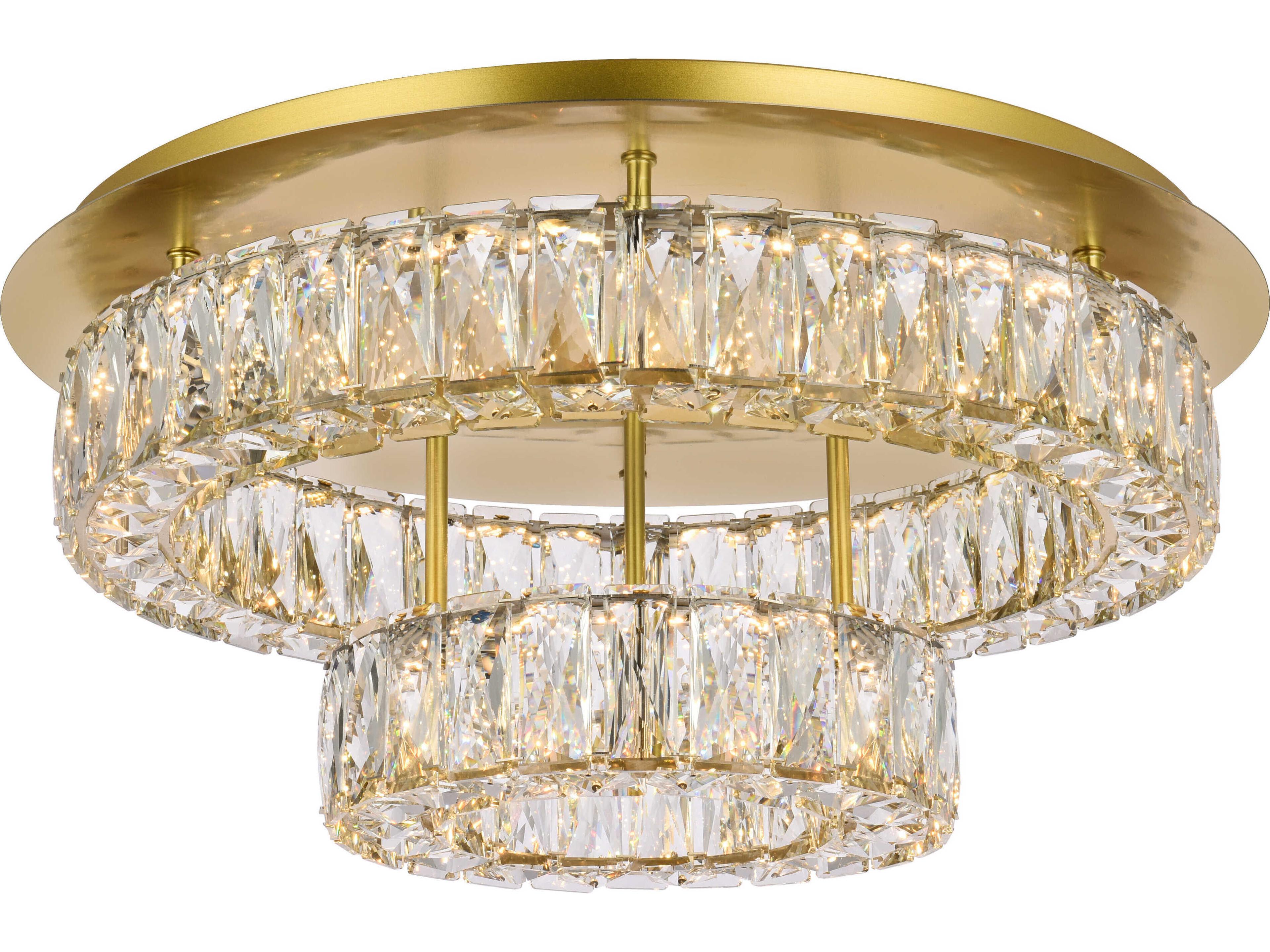 Elegant Lighting Monroe 2-Light Gold Crystal LED Drum Tiered Flush Mount