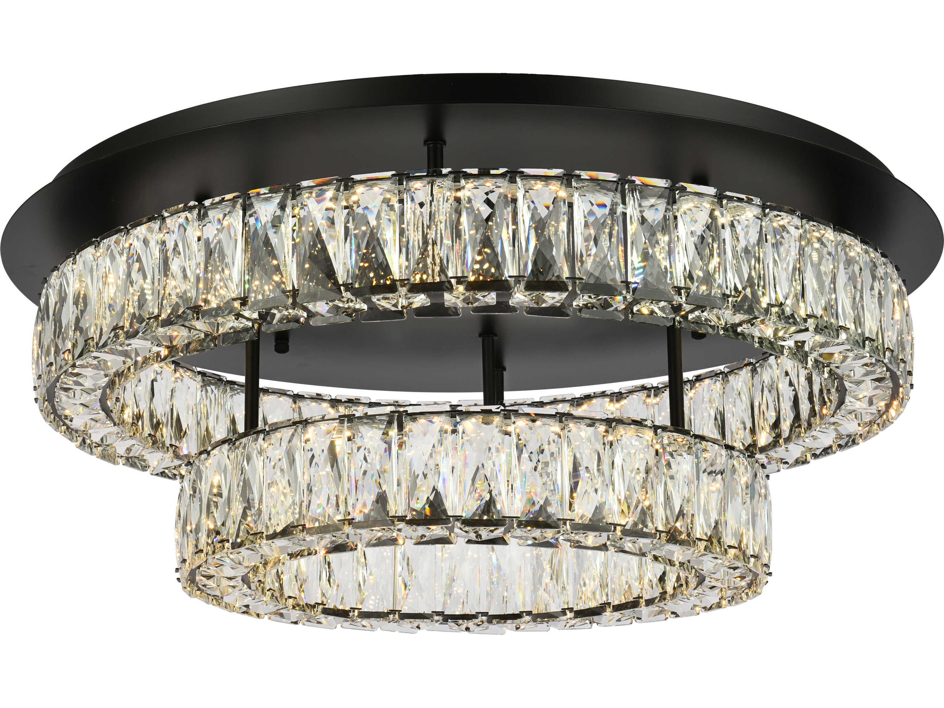 Elegant Lighting Monroe 2-Light Black Crystal LED Drum Tiered Flush Mount