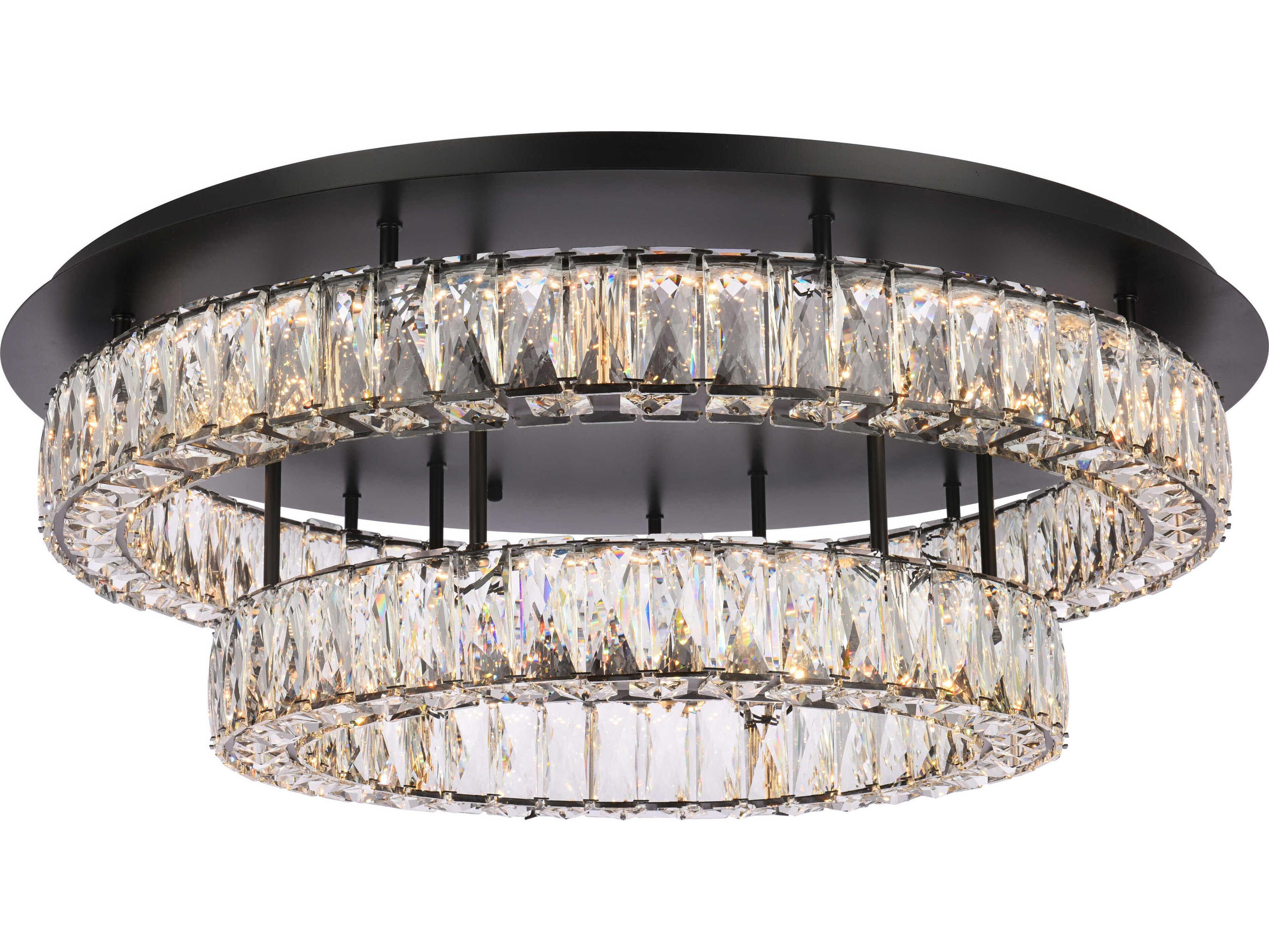 Elegant Lighting Monroe 2-Light Black Crystal LED Drum Tiered Flush Mount