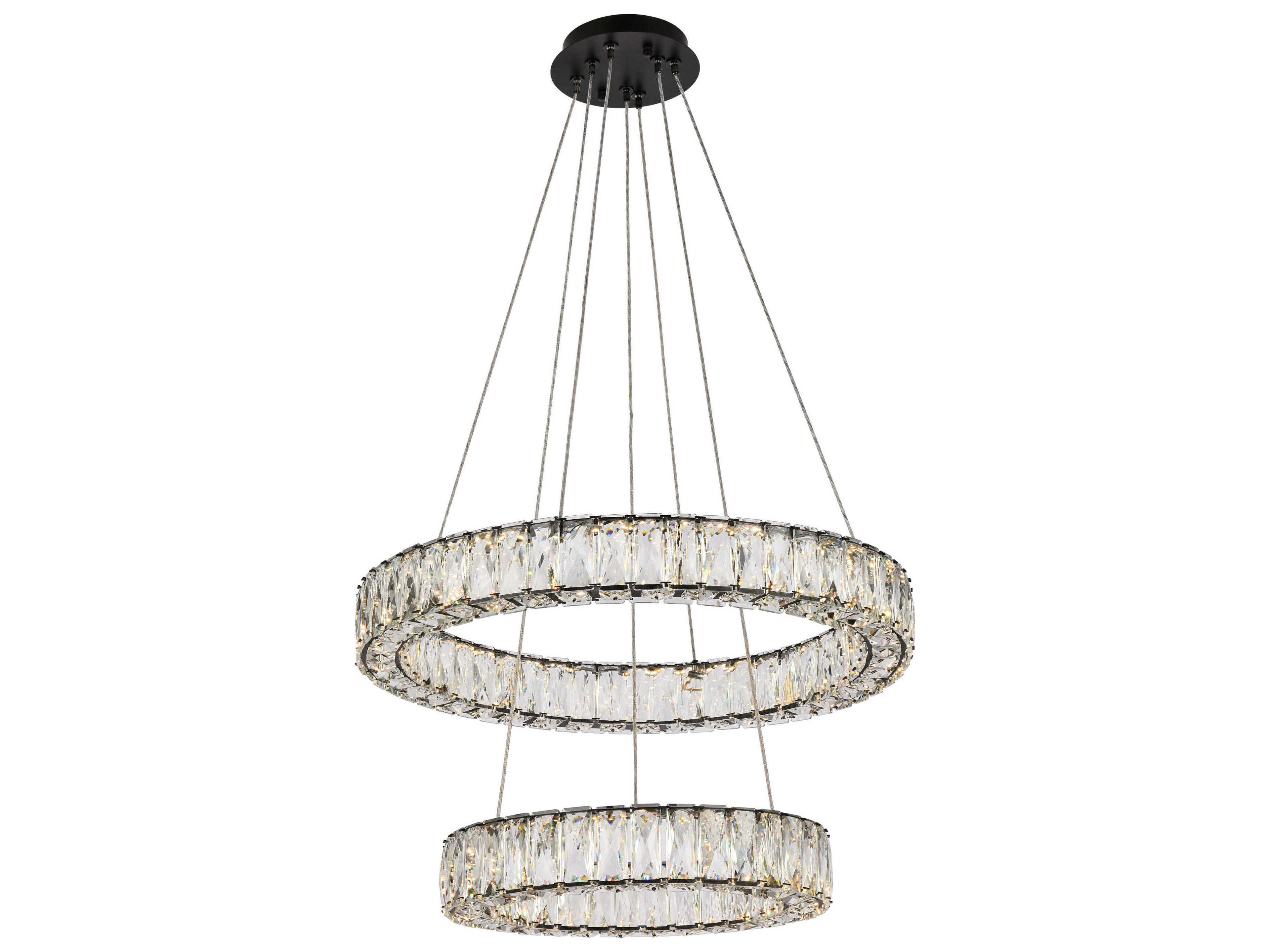 Elegant Lighting Monroe 2-Light Black Crystal LED Drum Tiered Chandelier