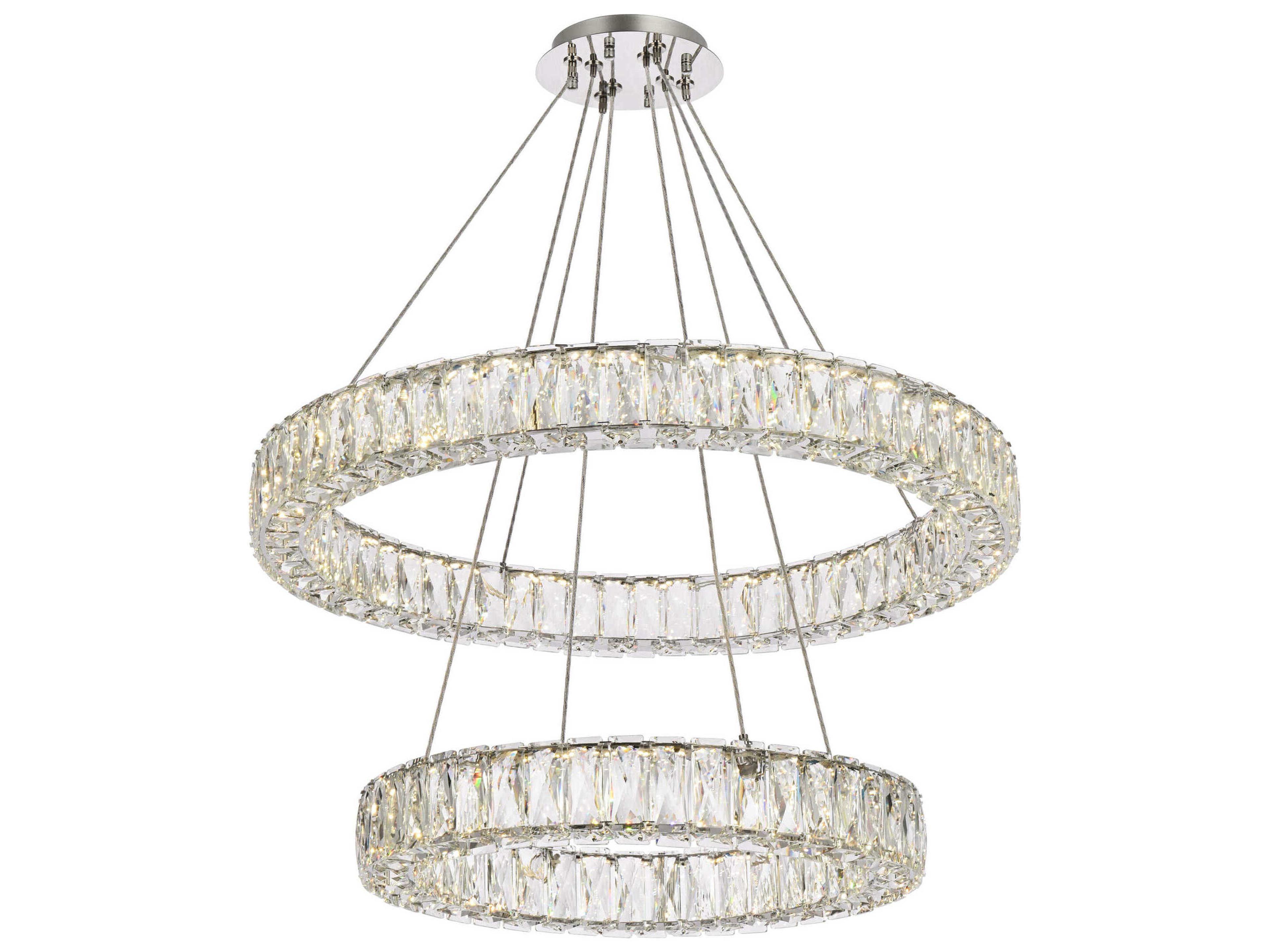 Elegant Lighting Monroe 2-Light Chrome LED Drum Tiered Chandelier