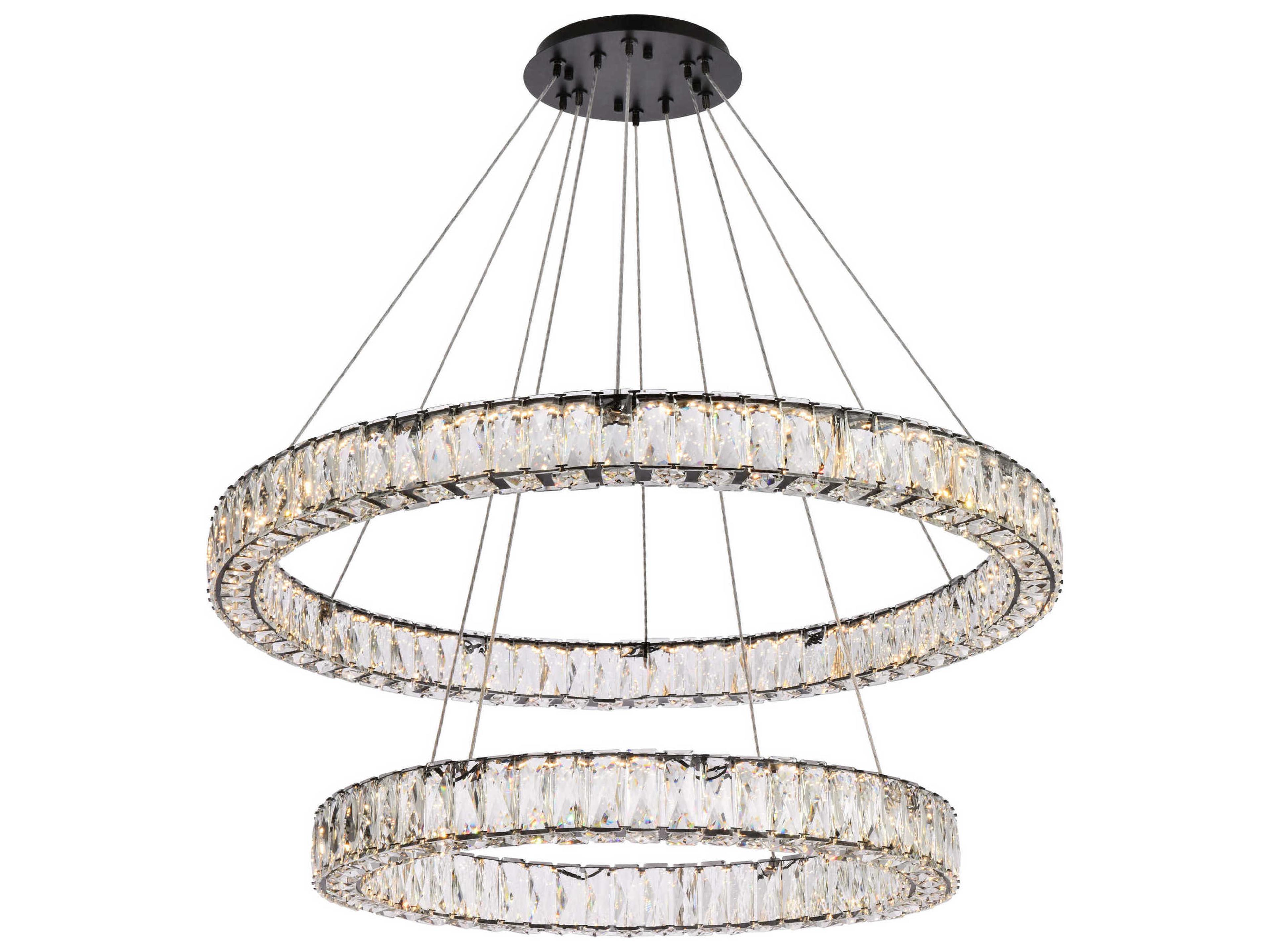 Elegant Lighting Monroe 2-Light Black Crystal LED Drum Tiered Chandelier