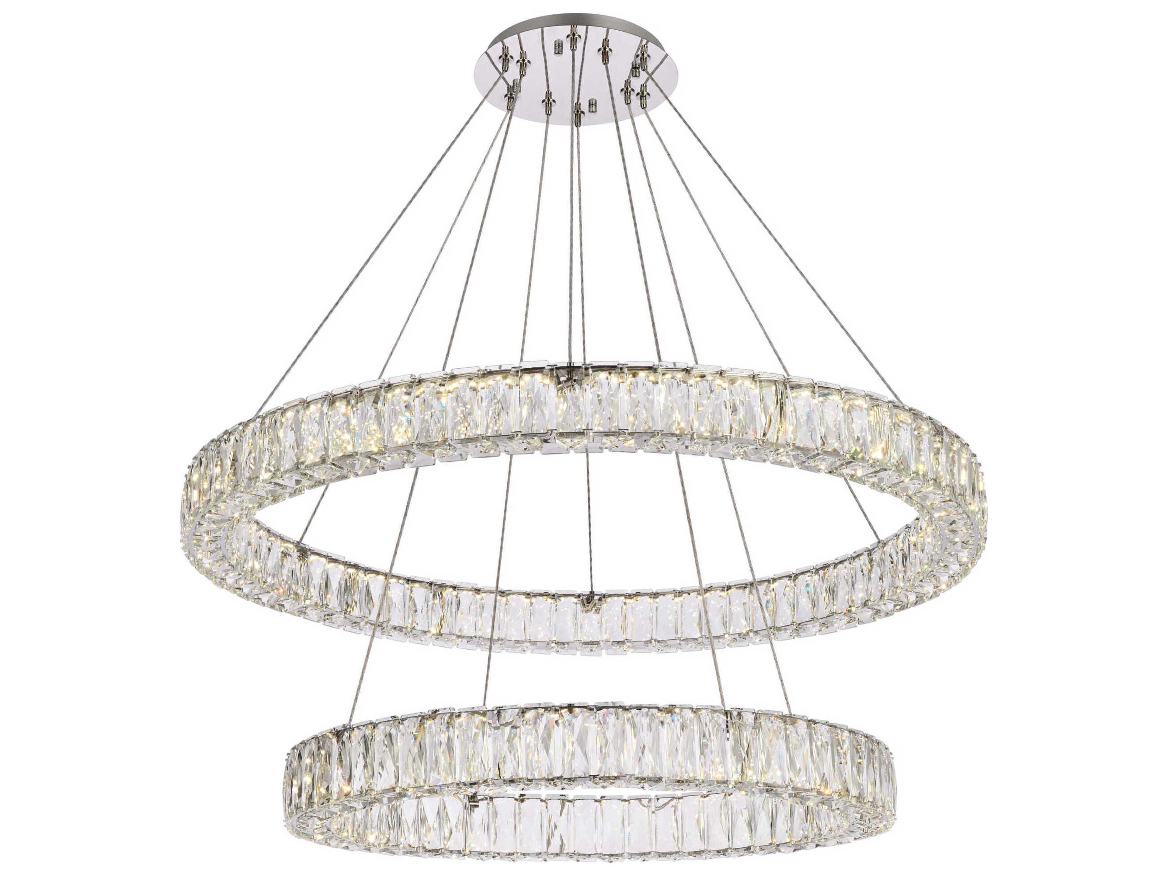 Elegant Lighting Monroe 2-Light Chrome Crystal LED Drum Tiered Chandelier
